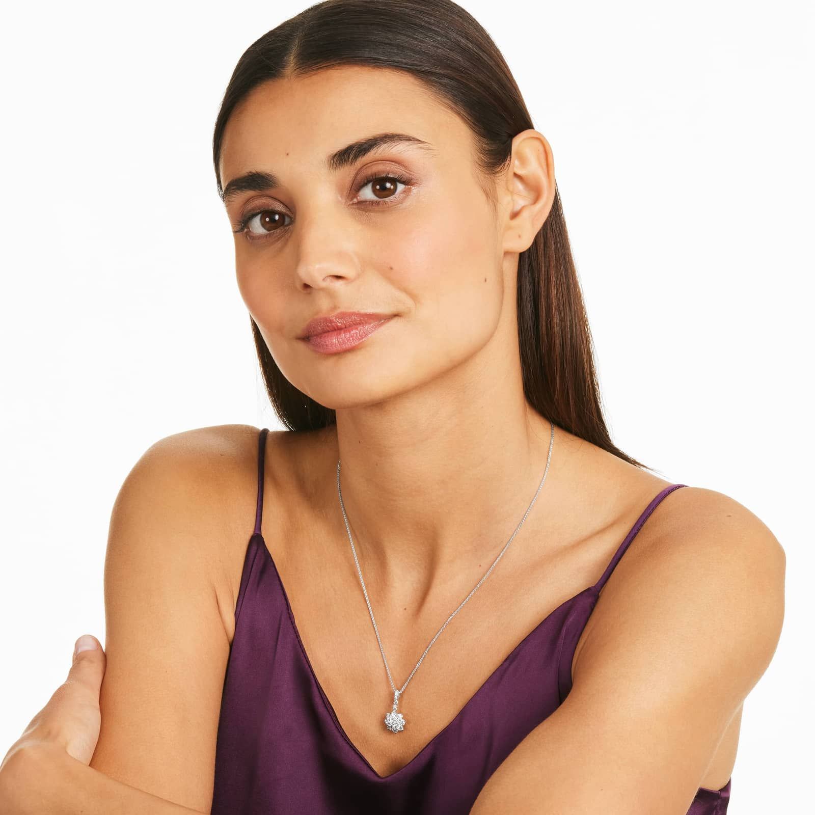 Dahlia Cluster Diamond Pendant In 14K White Gold