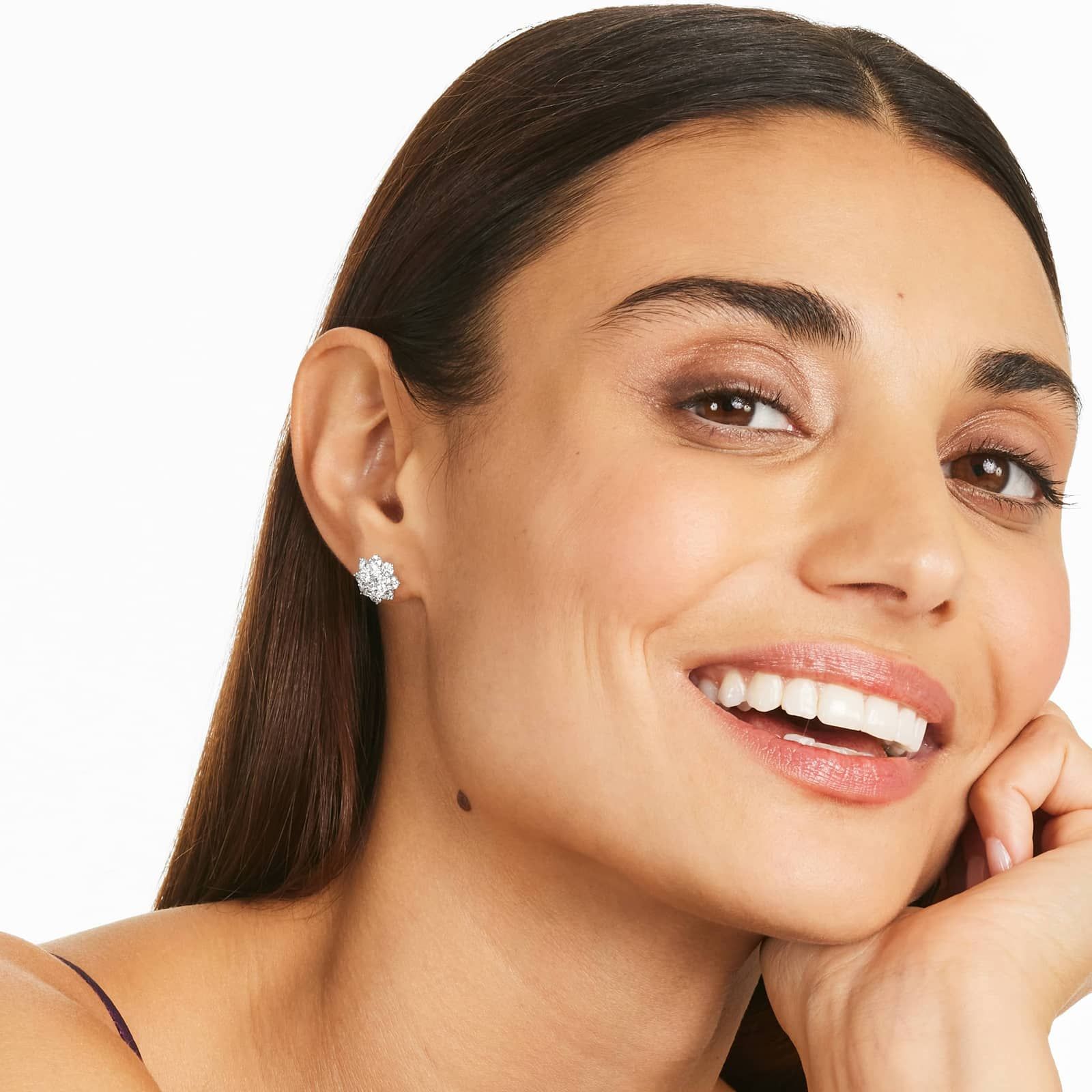 Dahlia Composite Diamond Stud Earrings In 14K White Gold