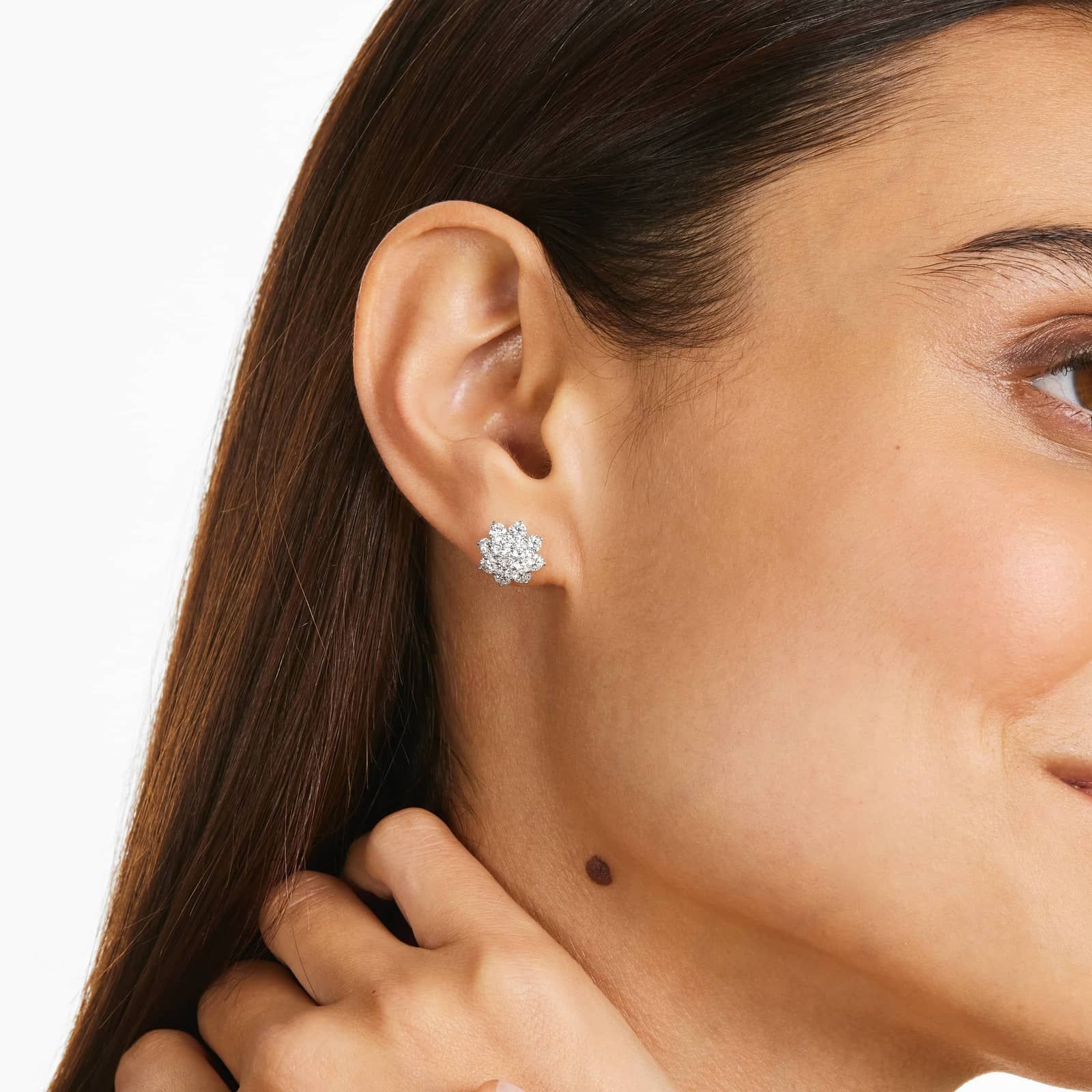 Dahlia Composite Diamond Stud Earrings In 14K White Gold