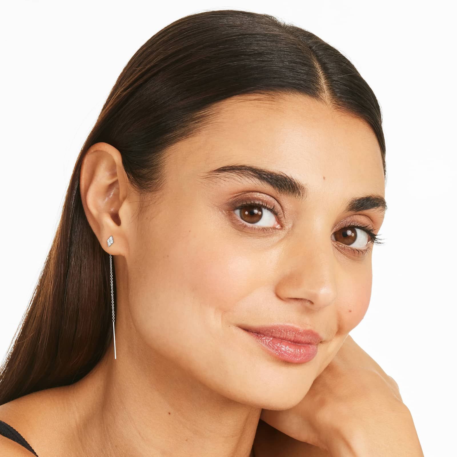 Kite Diamond Threader Earrings In 14K White Gold