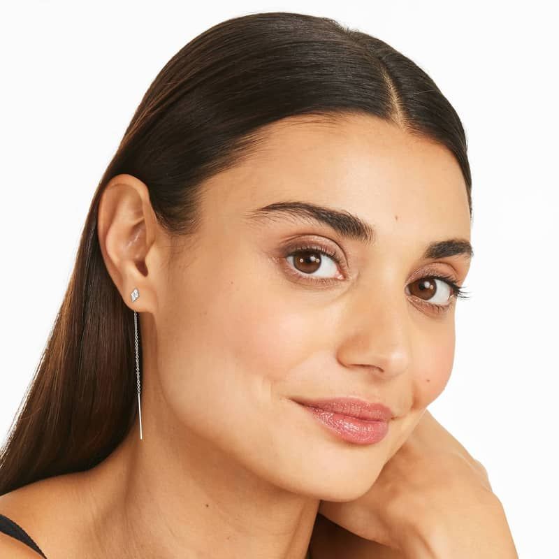 Kite Diamond Threader Earrings In 14K White Gold