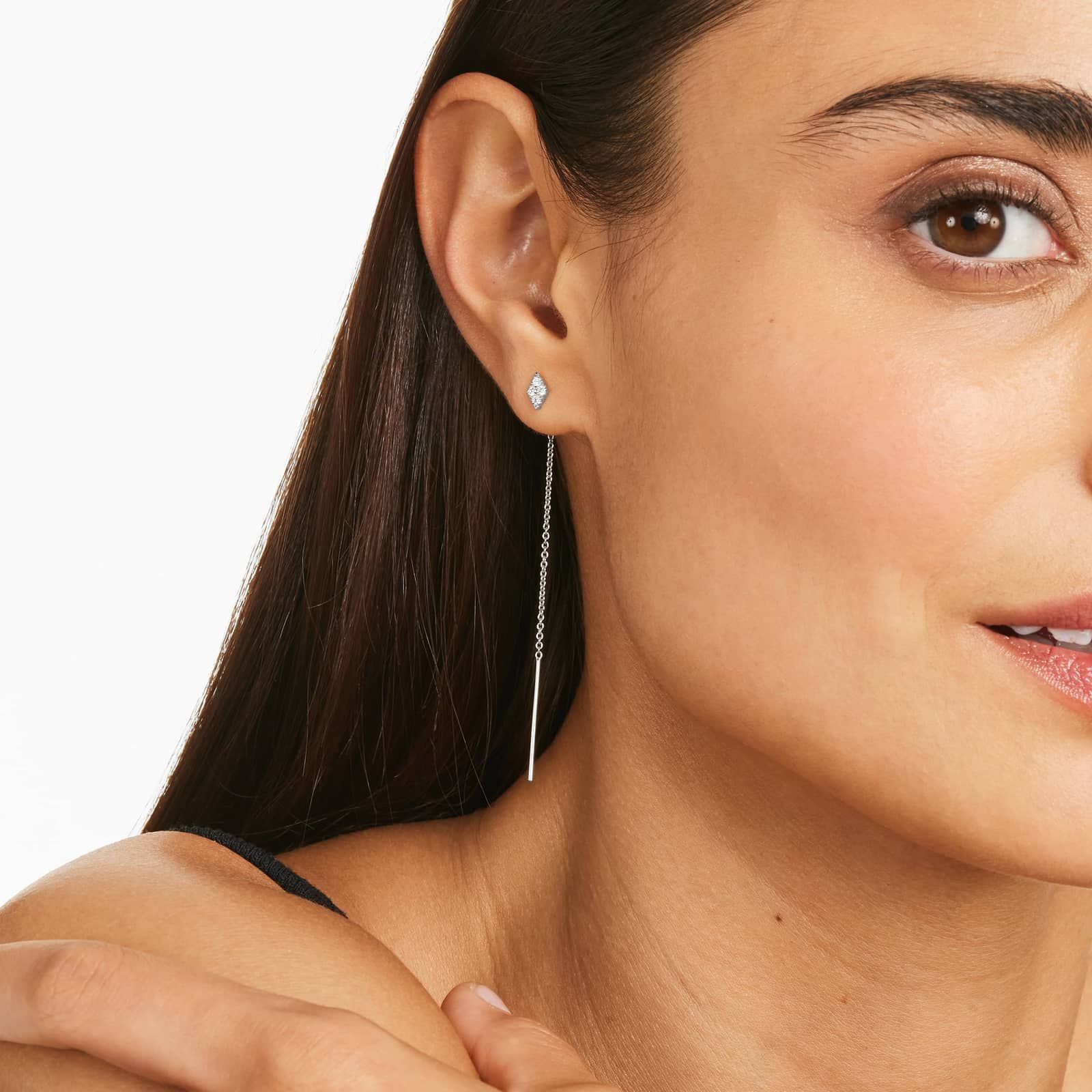 Kite Diamond Threader Earrings In 14K White Gold