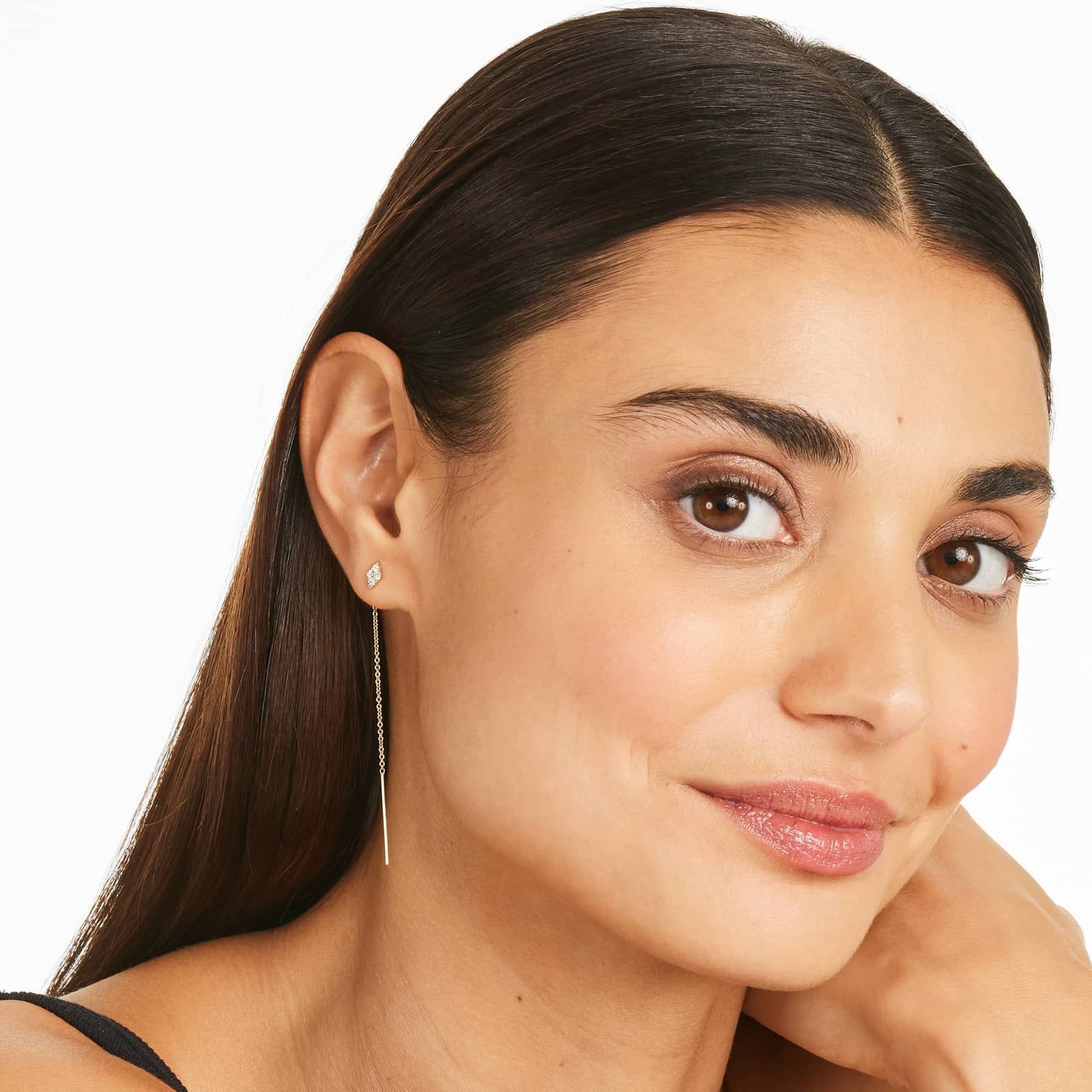 Kite Diamond Threader Earrings In 14K Yellow Gold