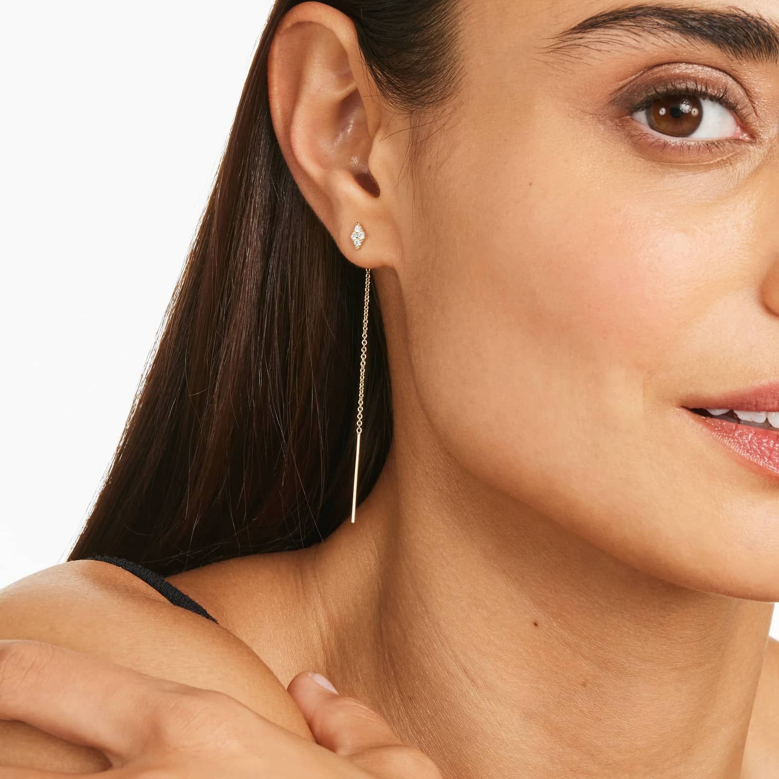 Kite Diamond Threader Earrings In 14K Yellow Gold