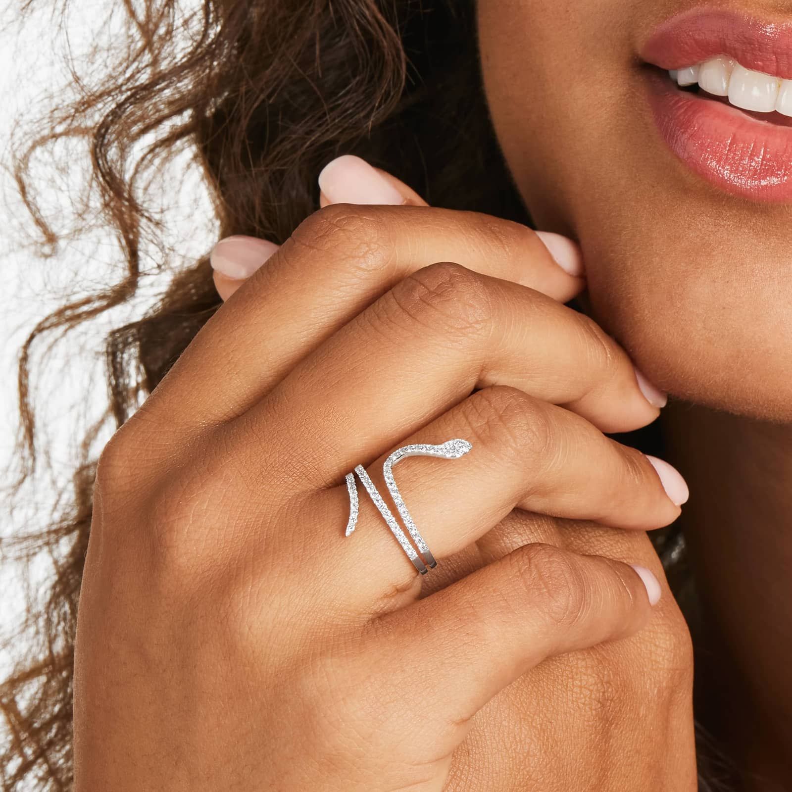 Snake Diamond Ring In 14K White Gold