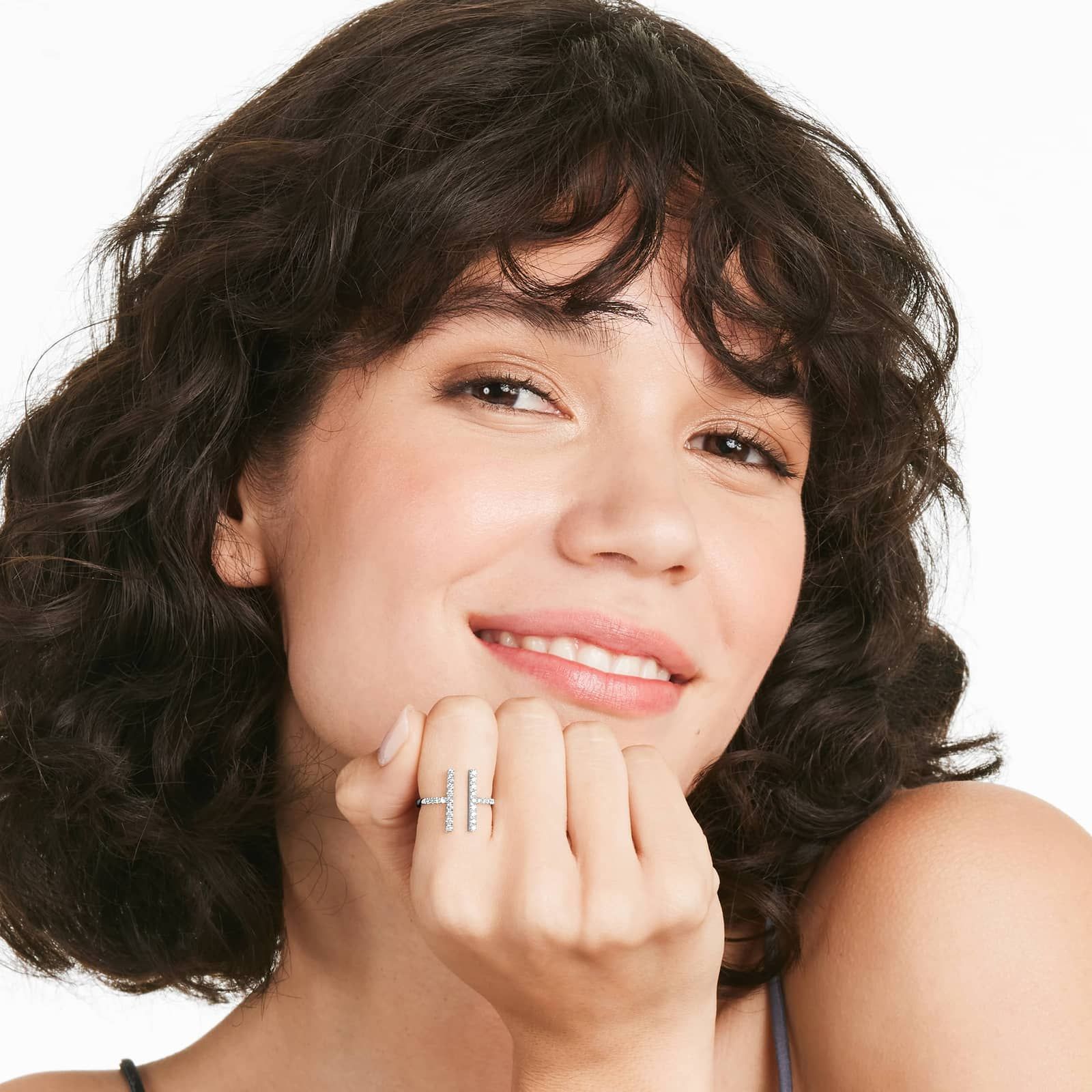 Staple Diamond Ring In 14K White Gold