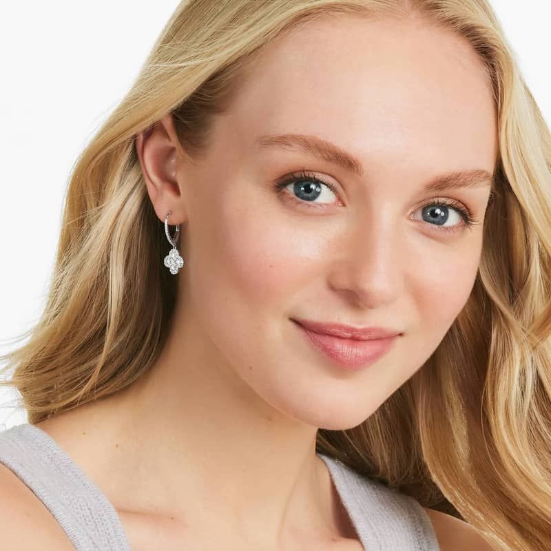 Clover Leverback Earrings With Lab-Grown Diamonds In 14K White Gold