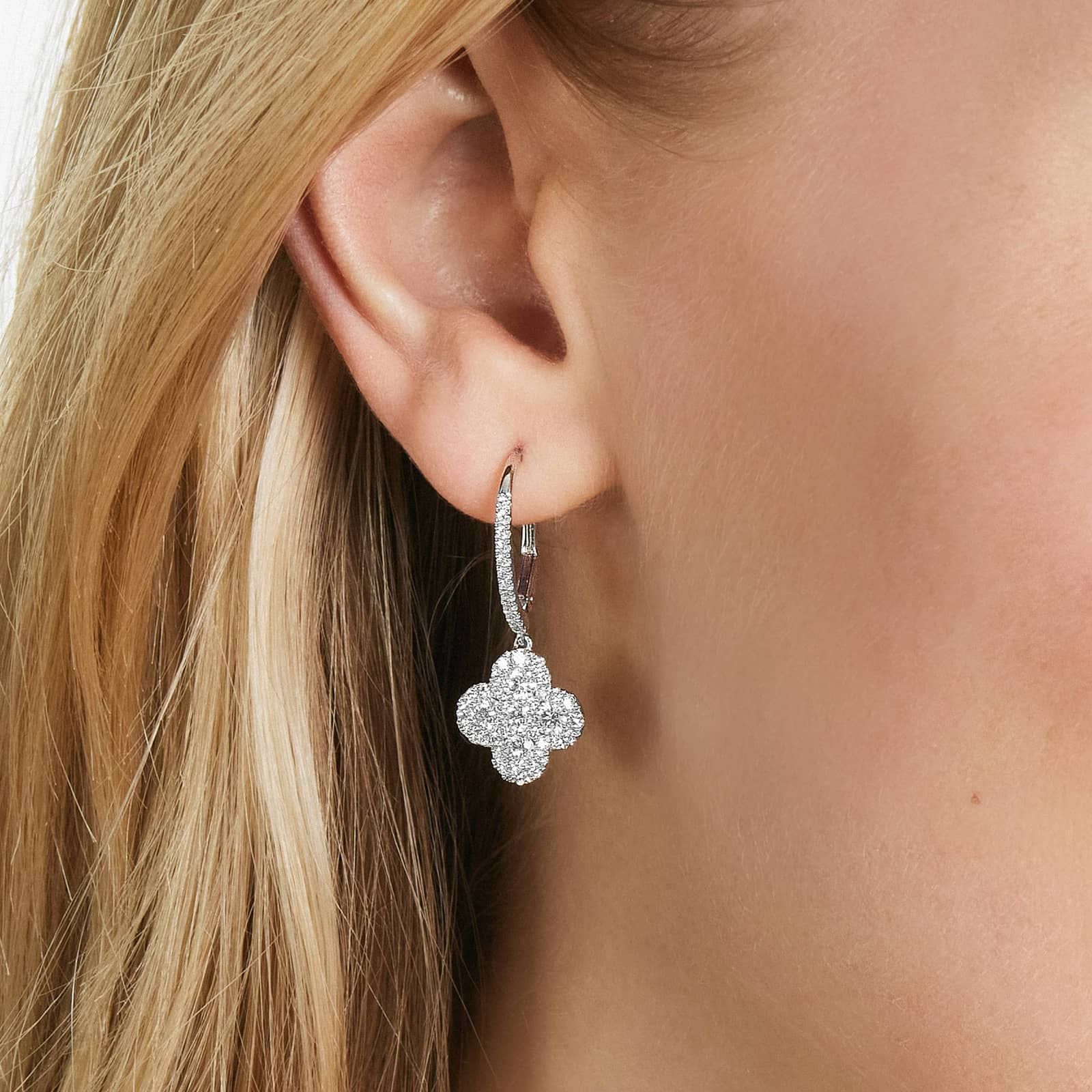 Clover Leverback Earrings With Lab-Grown Diamonds In 14K White Gold