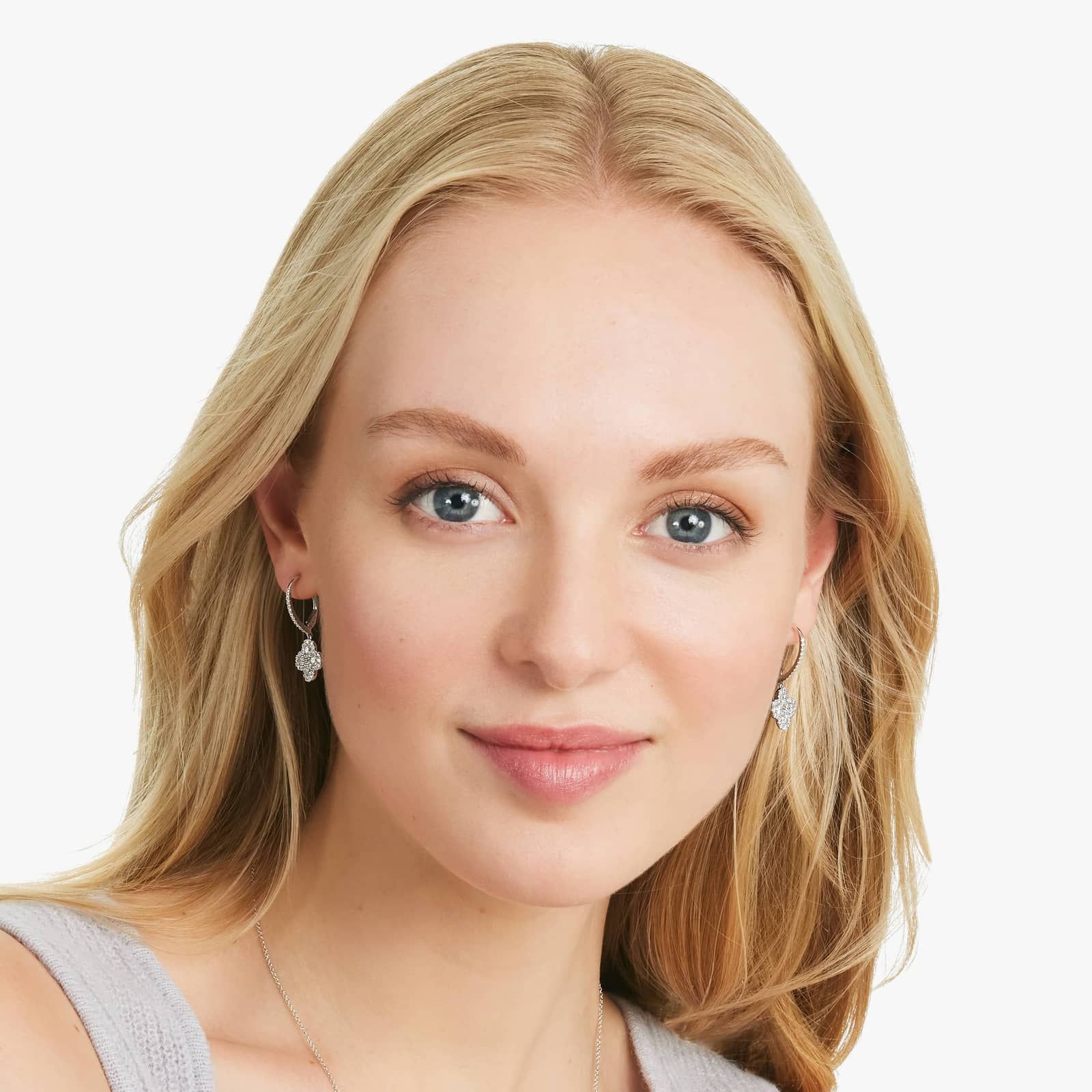 Clover Leverback Earrings With Lab-Grown Diamonds In 14K White Gold