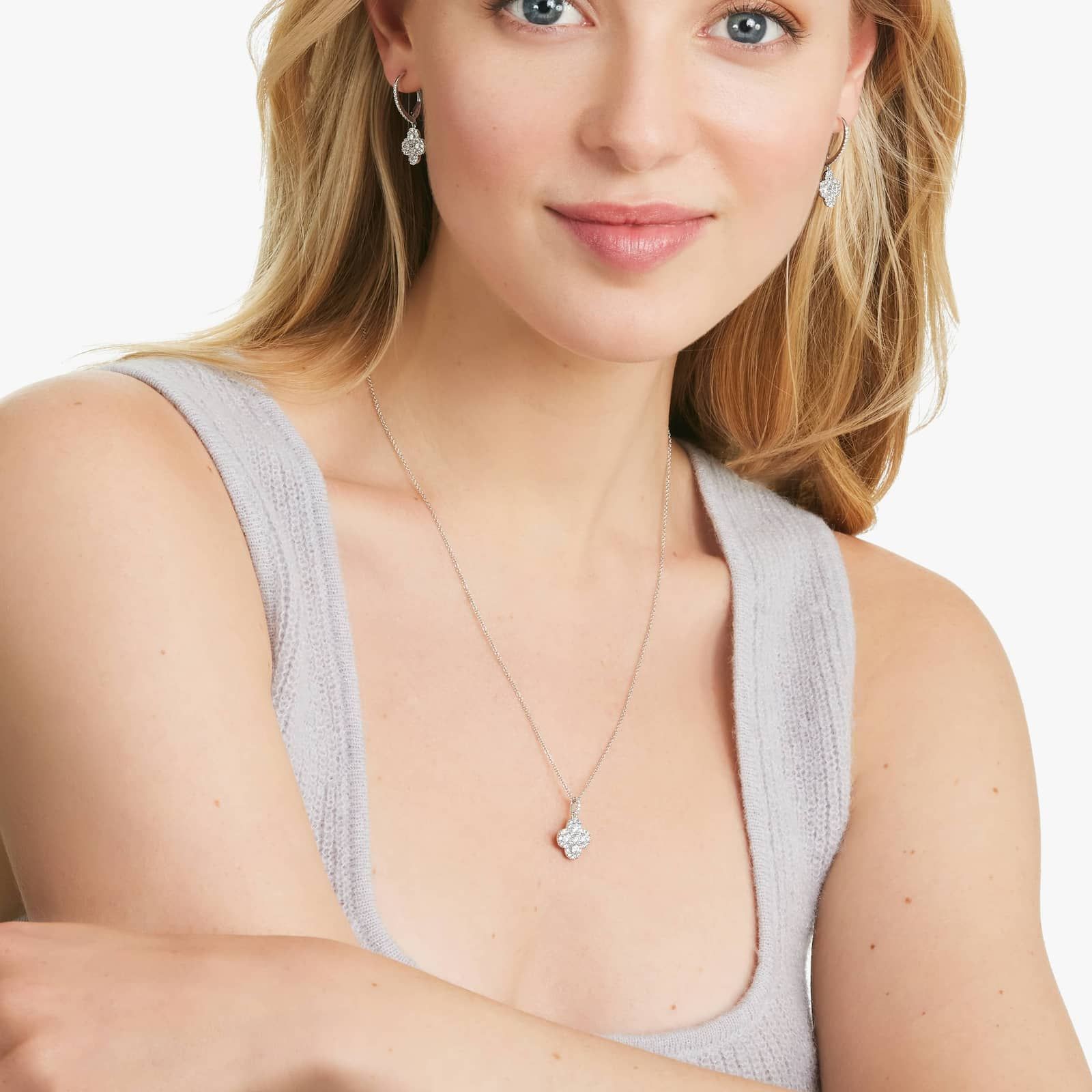 Clover Lab-Grown Diamond Necklace In 14K White Gold