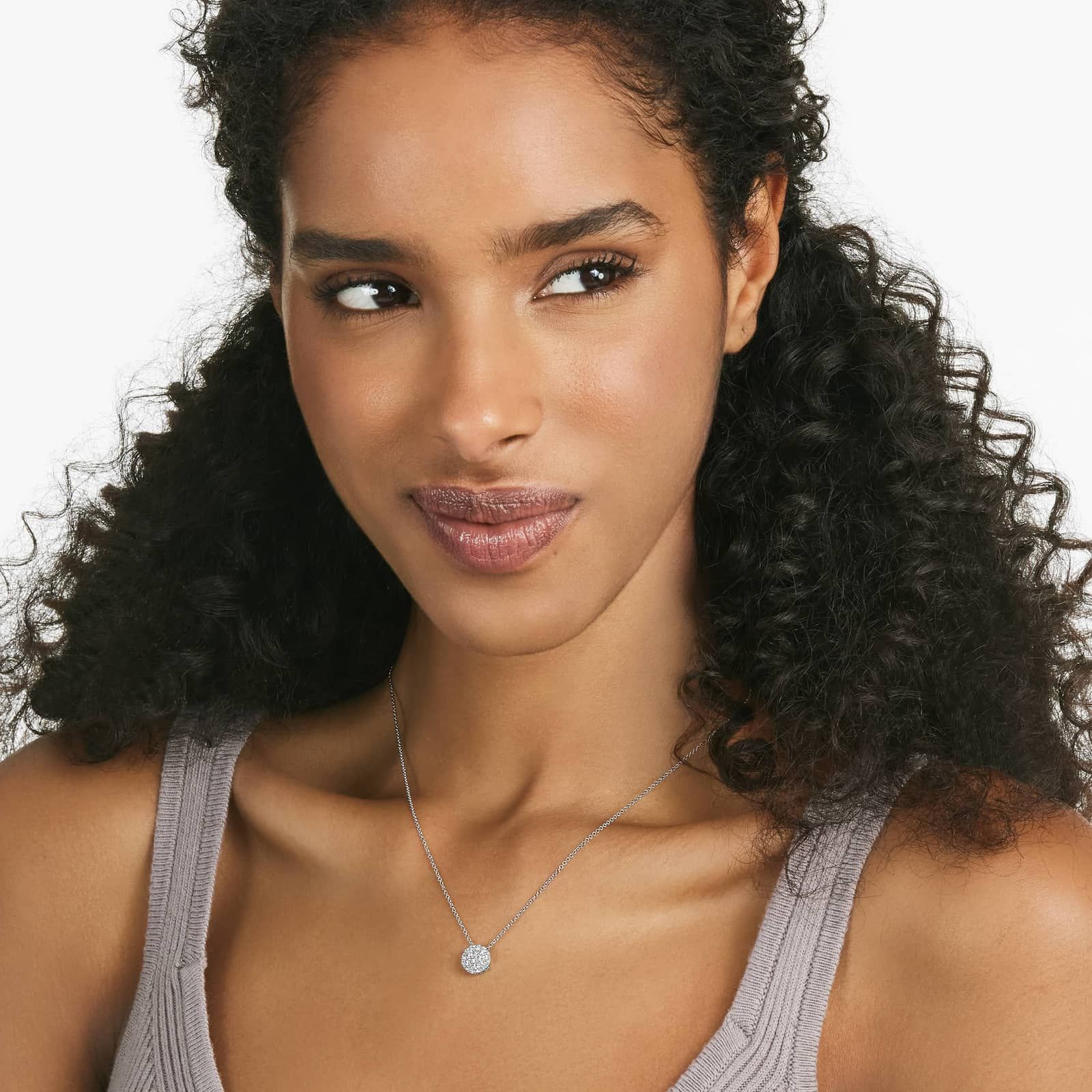 Round Lab-Grown Diamond Cluster Necklace In 14K White Gold