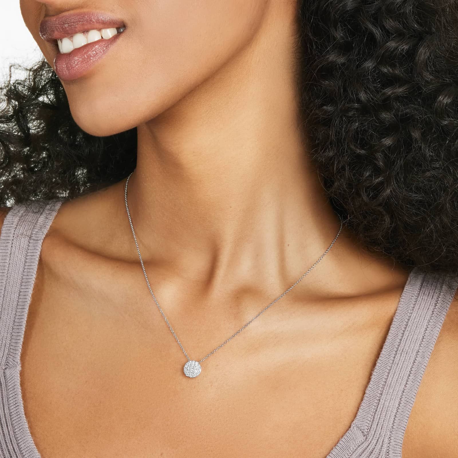 Round Lab-Grown Diamond Cluster Necklace In 14K White Gold