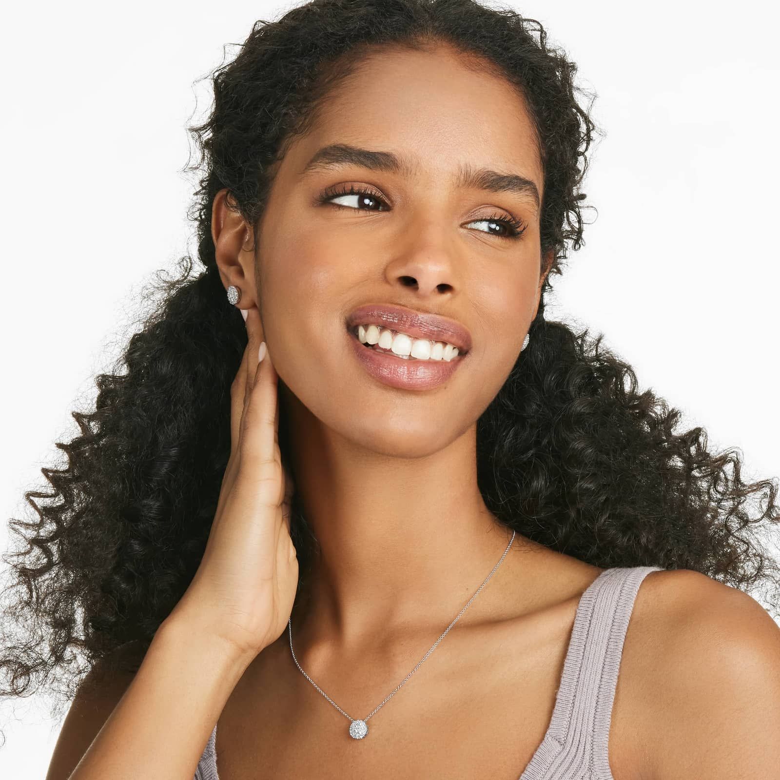 Round Lab-Grown Diamond Cluster Necklace In 14K White Gold