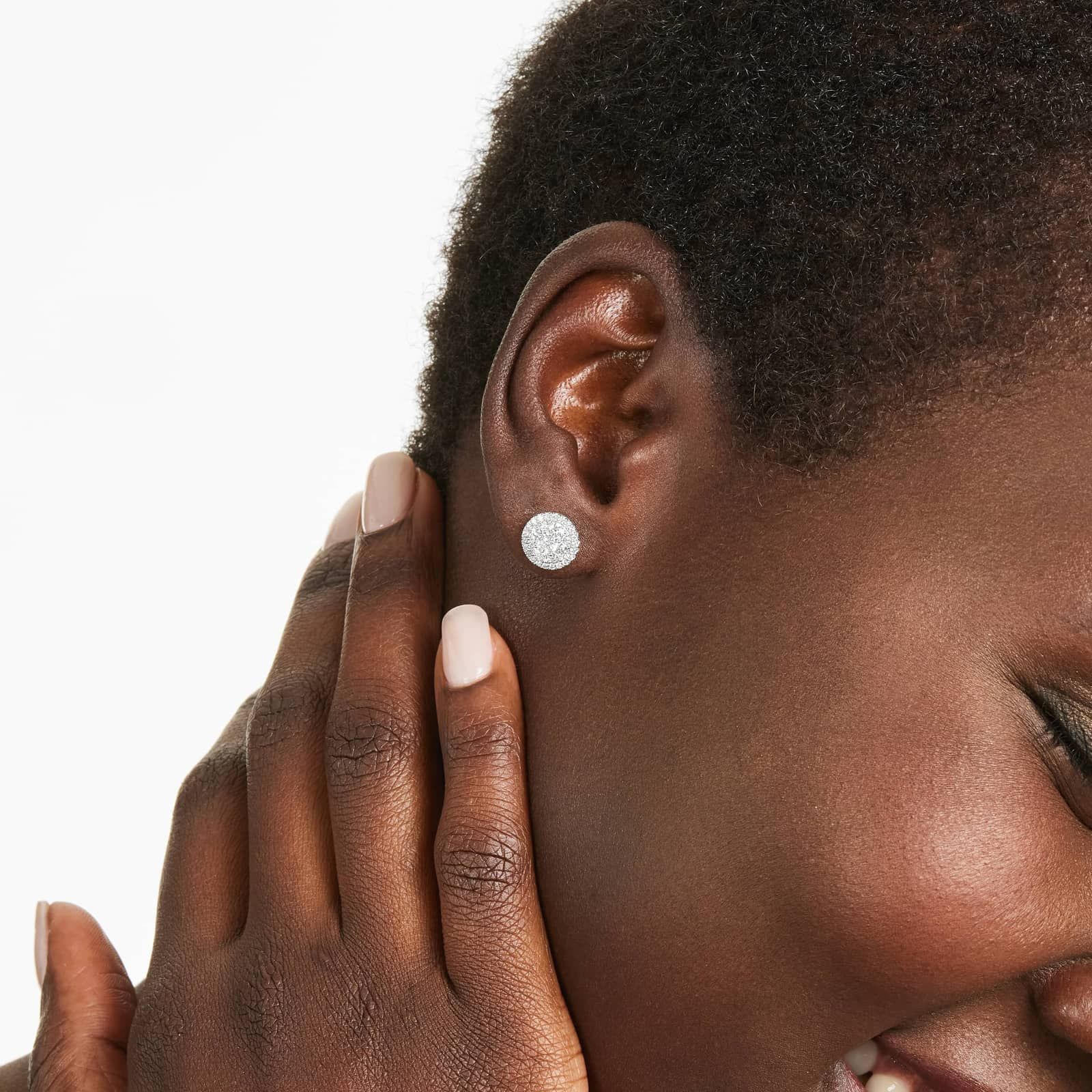 Composite Round Lab-Grown Diamond Earrings In 14K White Gold