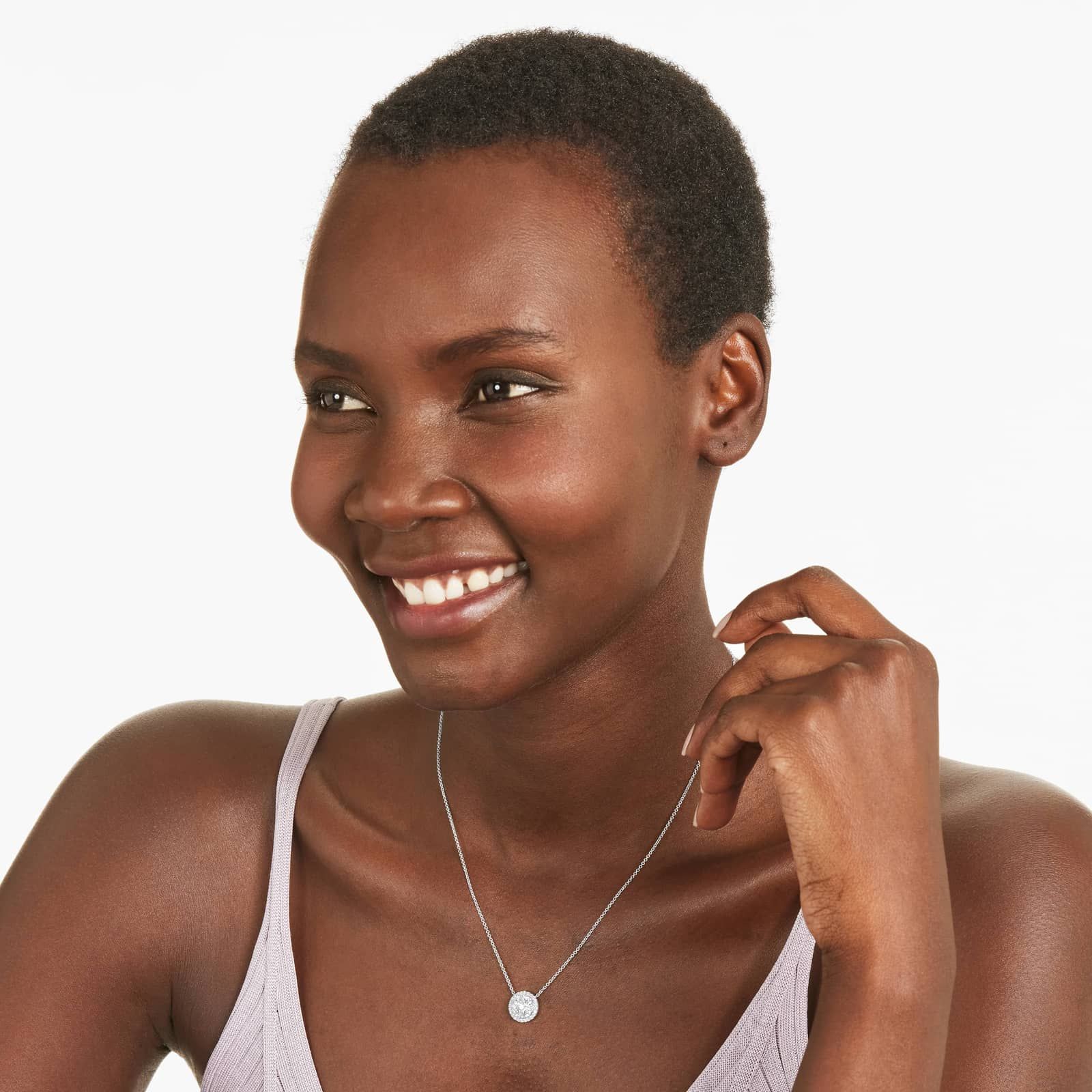 Round Composite Lab-Grown Diamond Necklace In 14K White Gold