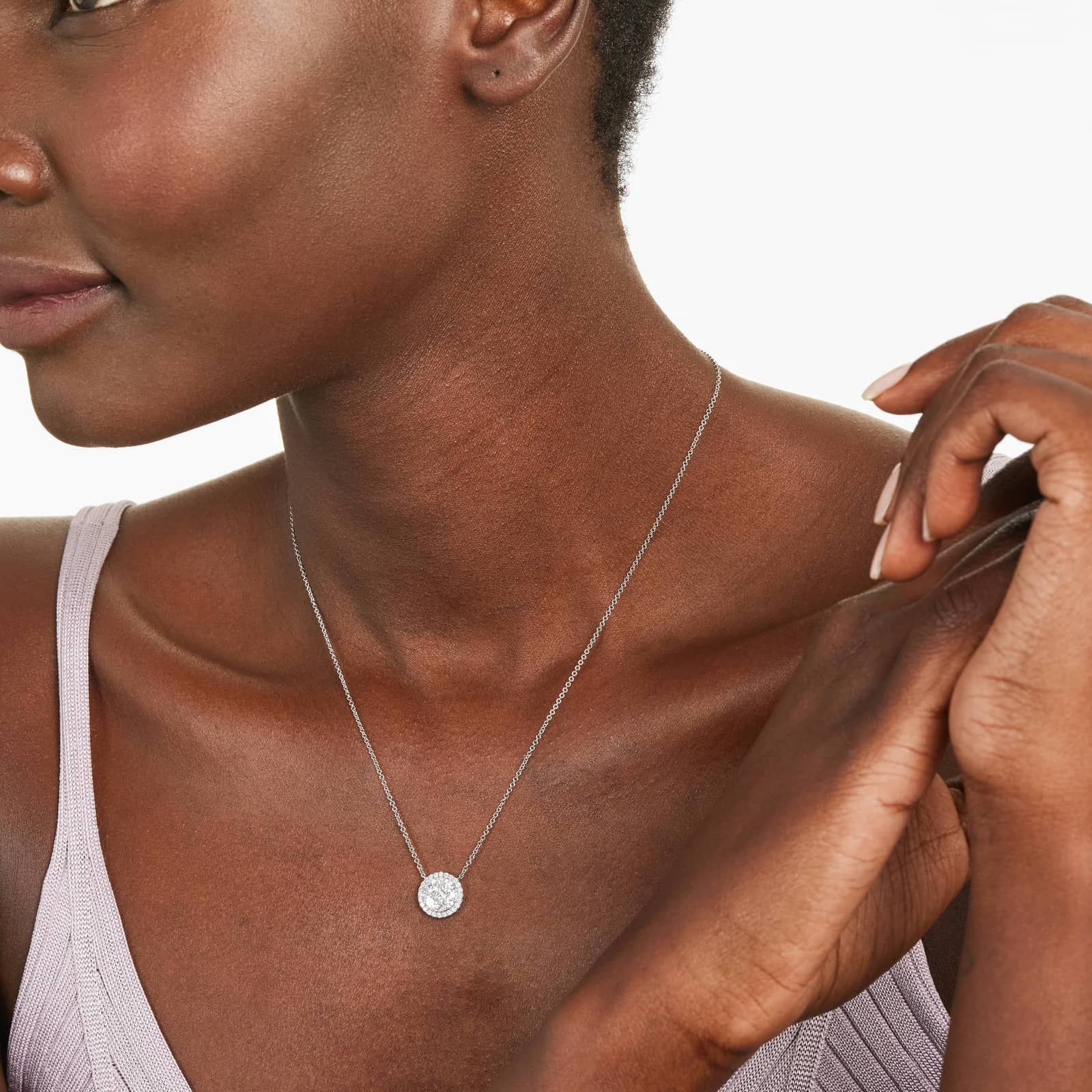 Round Composite Lab-Grown Diamond Necklace In 14K White Gold