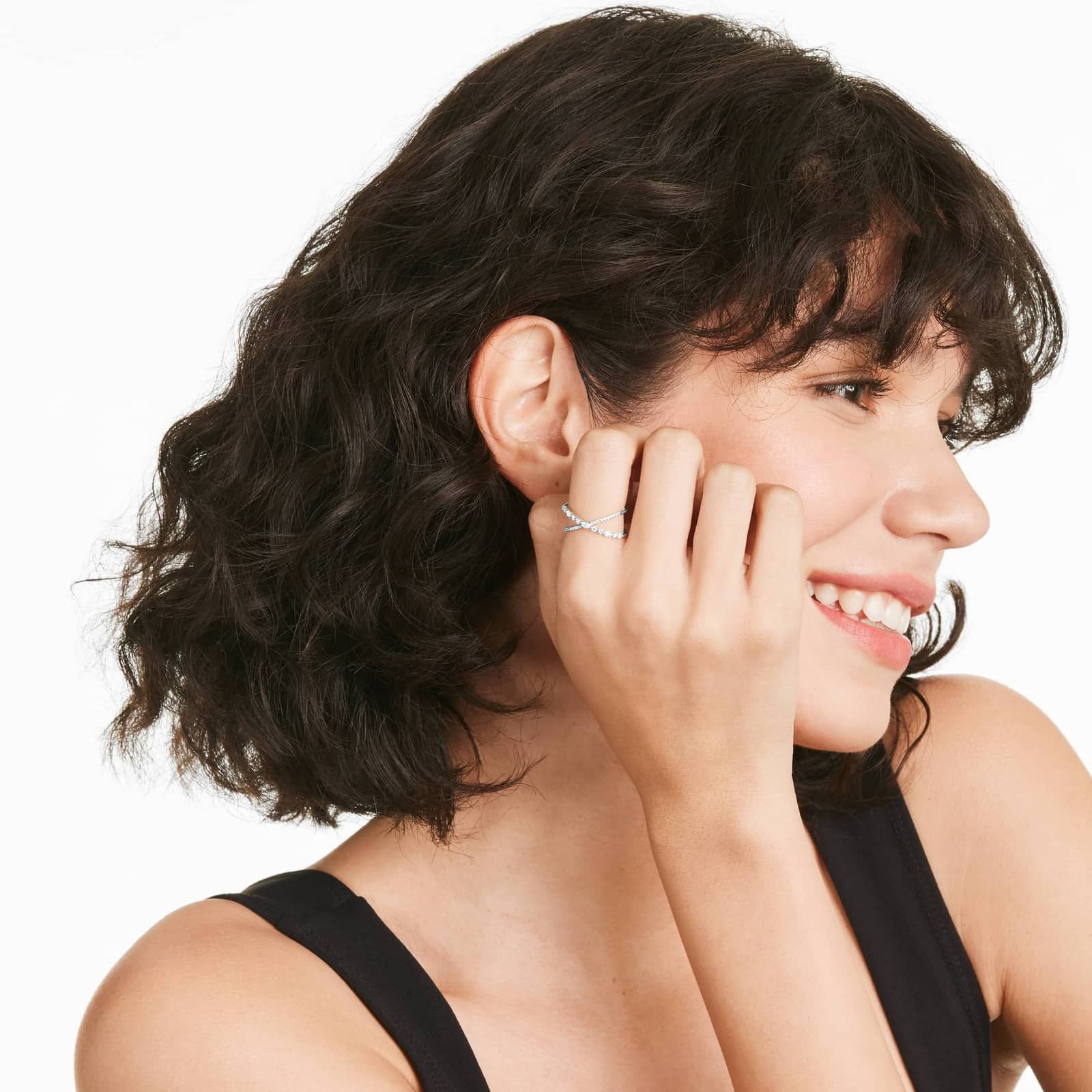 Intersecting Diamond Ring In 14K White Gold