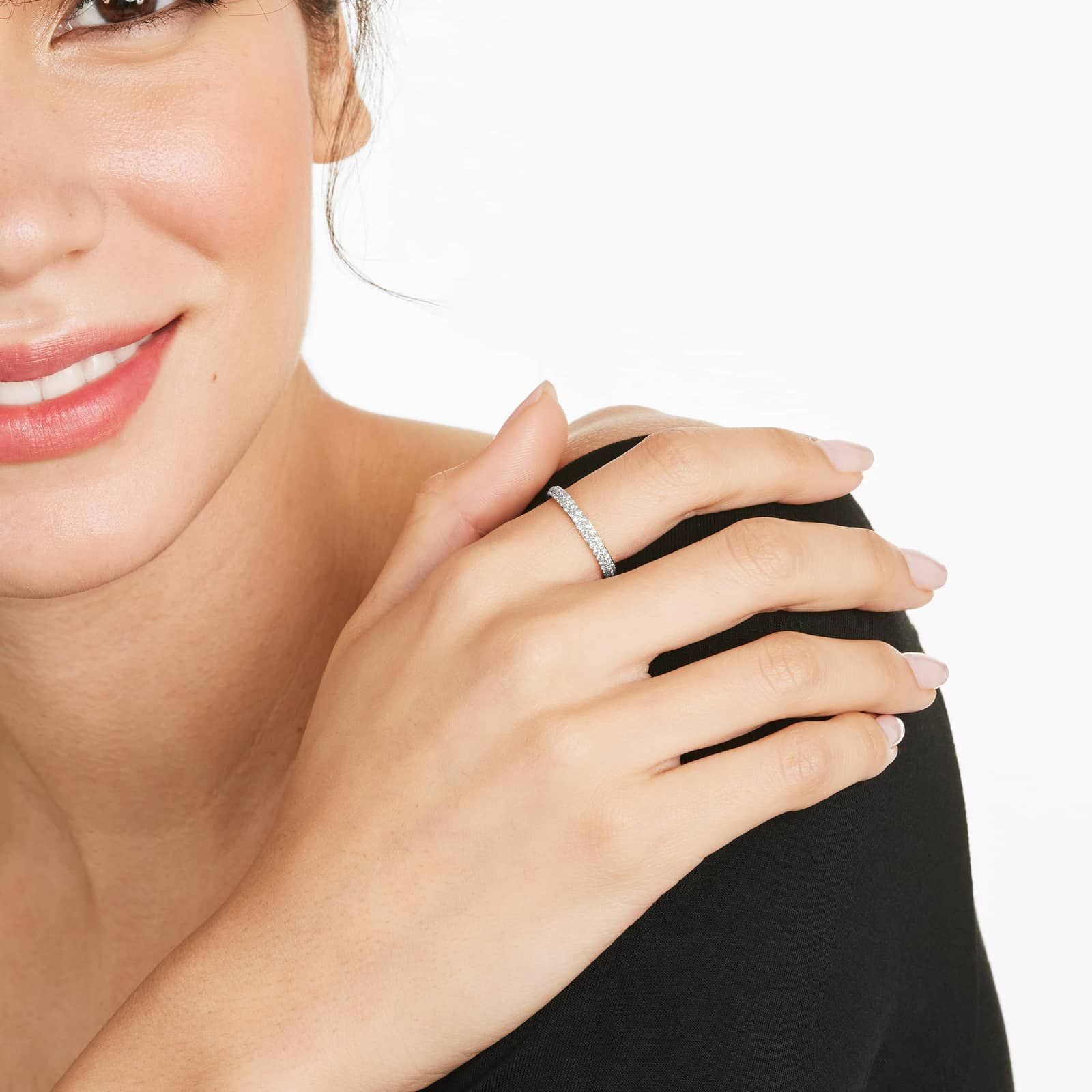 Double Row Eternity Diamond Ring In 14K White Gold