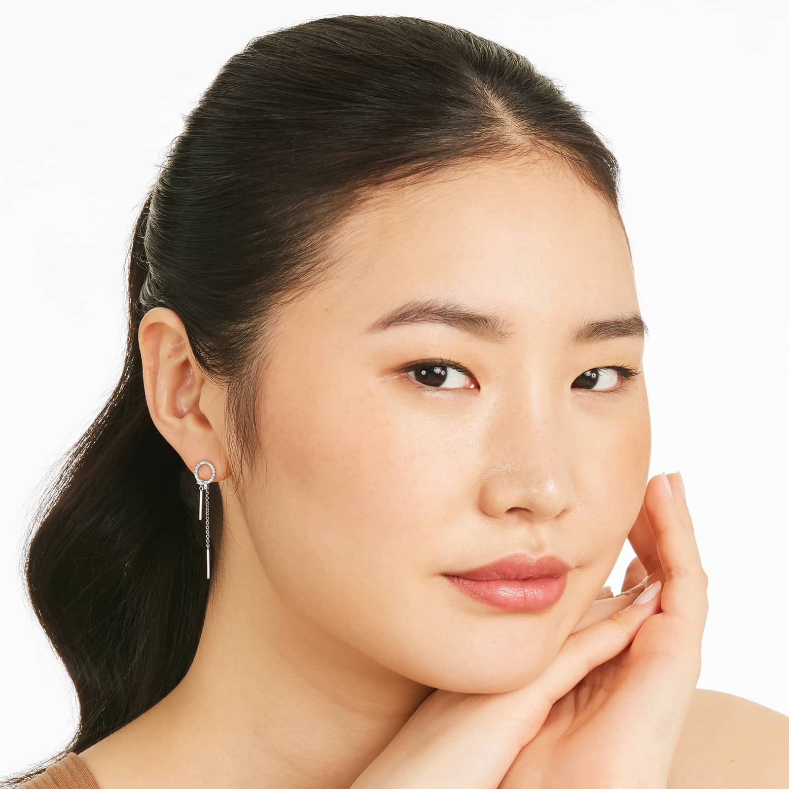 Circle Bar Diamond Drop Earrings In 14K White Gold