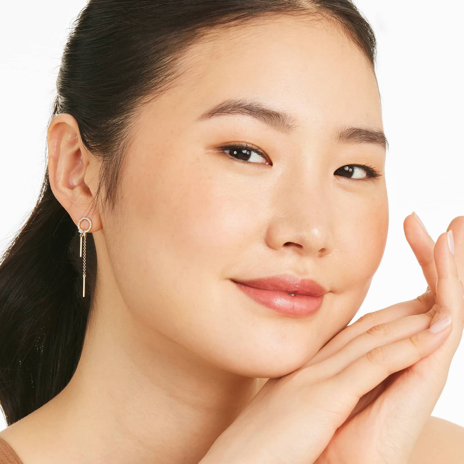 Circle Bar Diamond Drop Earrings In 14K Yellow Gold