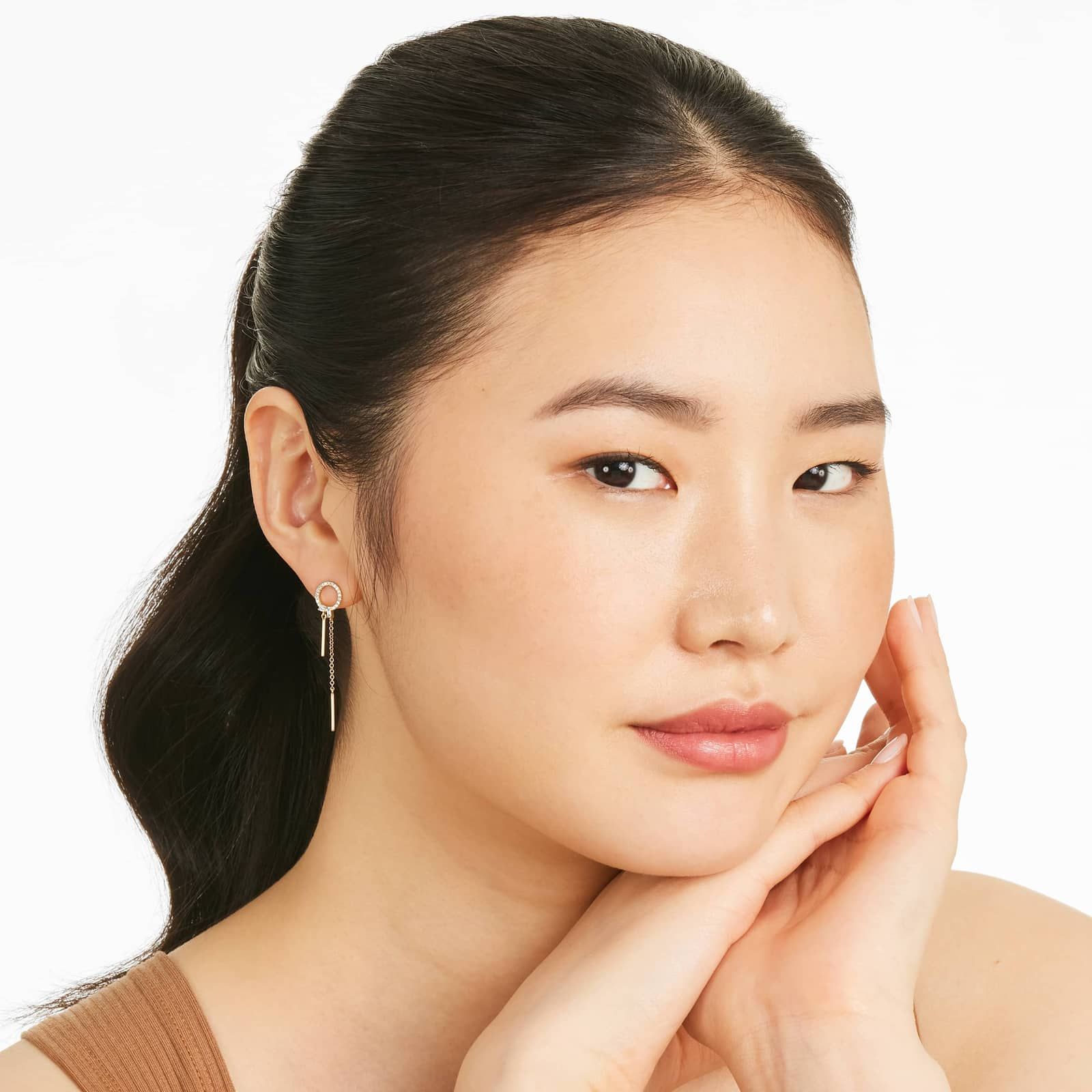 Circle Bar Diamond Drop Earrings In 14K Yellow Gold