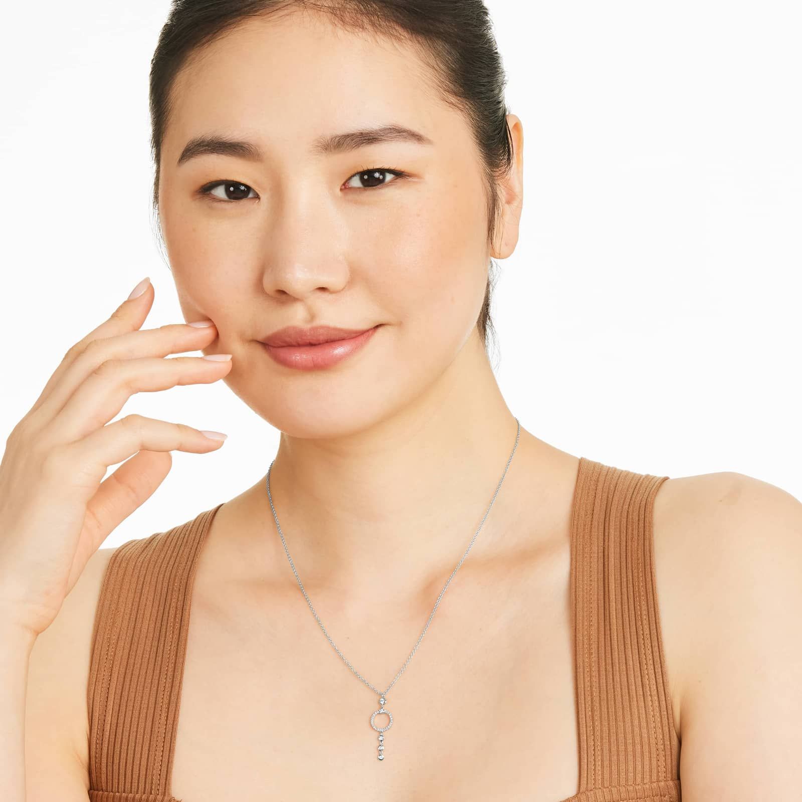 Circle & Bezel Diamond Necklace In 14K White Gold