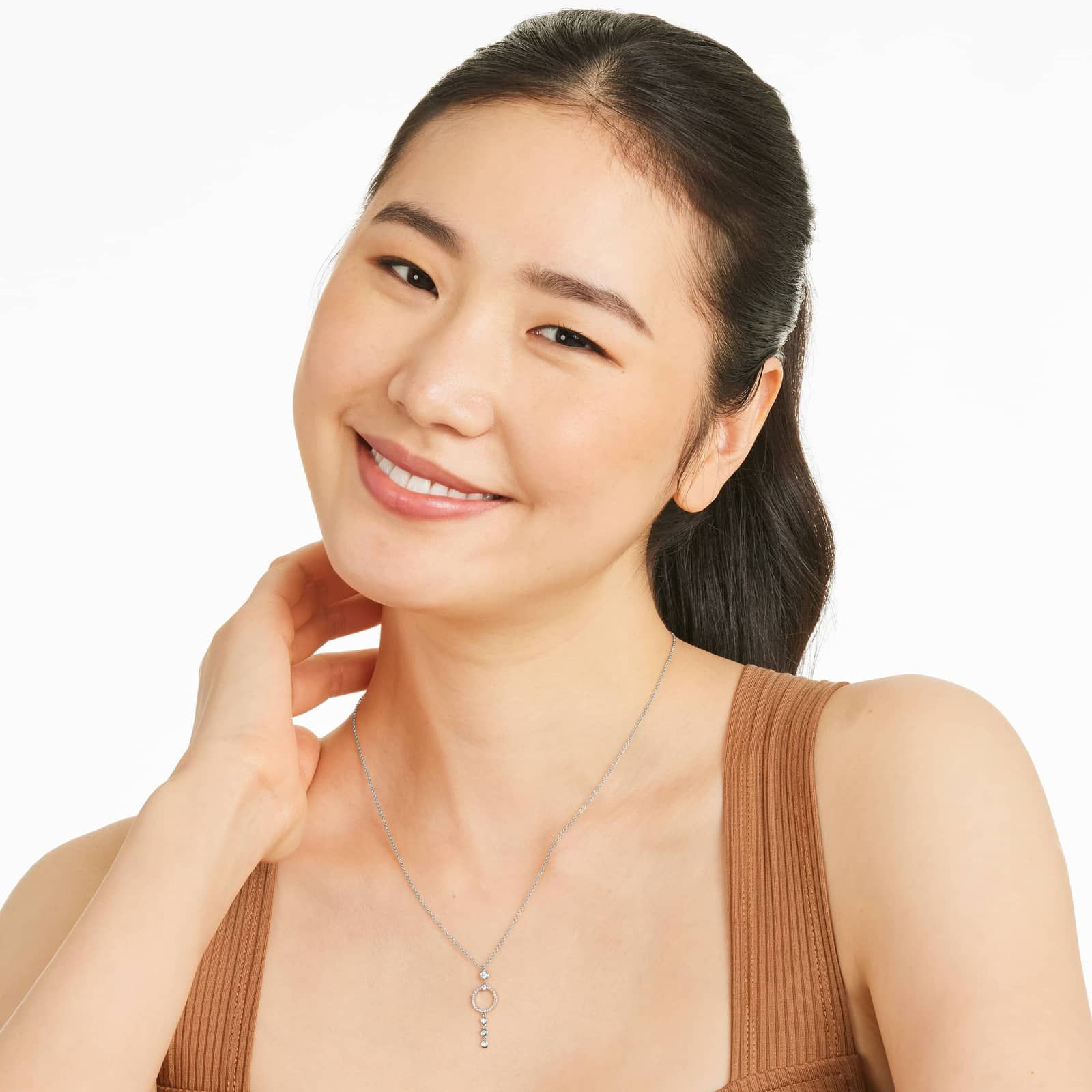 Circle & Bezel Diamond Necklace In 14K White Gold