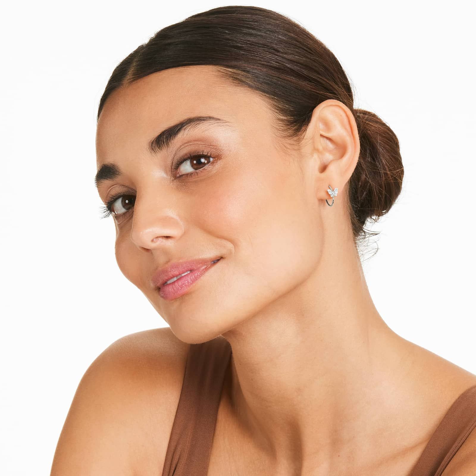 Butterfly Diamond Hoop Earrings In 14K White Gold