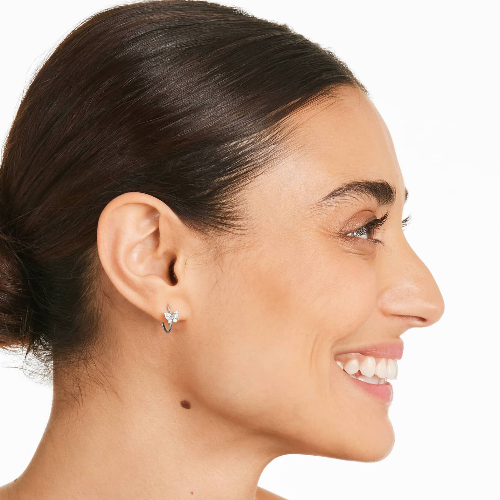 Butterfly Diamond Hoop Earrings In 14K White Gold