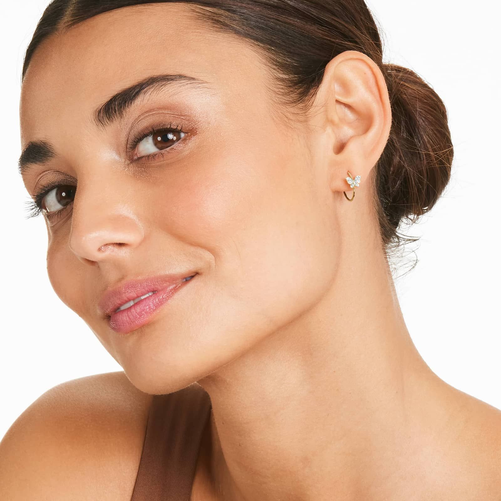 Butterfly Diamond Hoop Earrings In 14K Yellow Gold