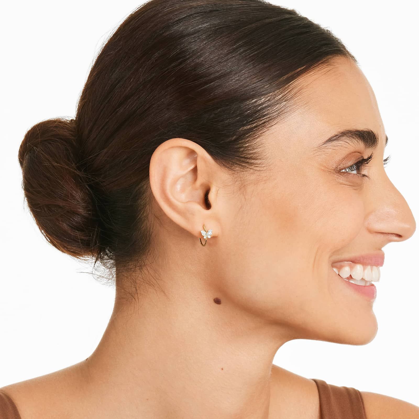 Butterfly Diamond Hoop Earrings In 14K Yellow Gold