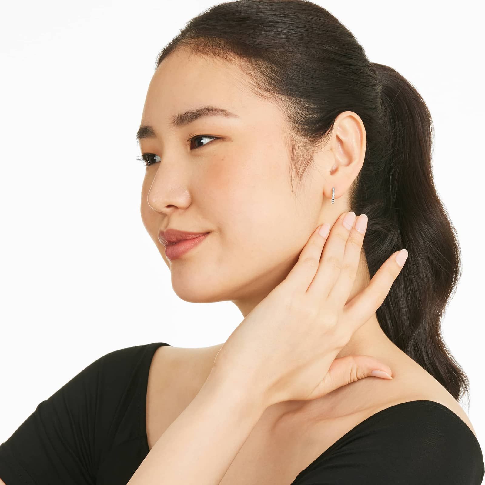 Diamond Huggie Hoop Earrings In 14K White Gold