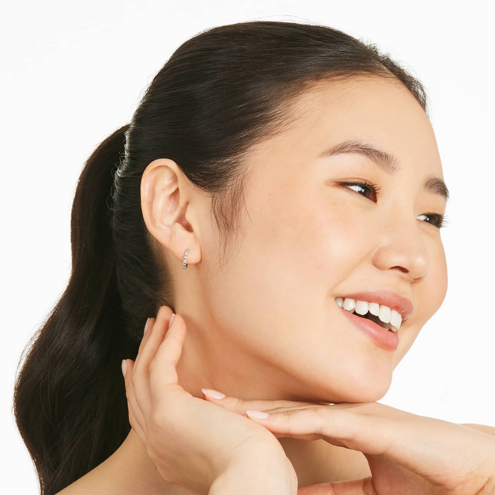 Diamond Huggie Hoop Earrings In 14K White Gold