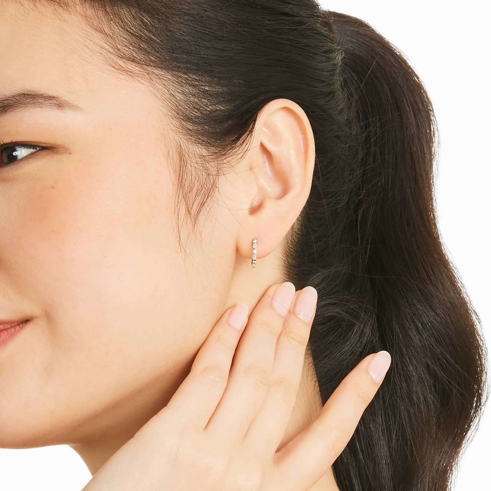 Diamond Huggie Hoop Earrings In 14K Yellow Gold