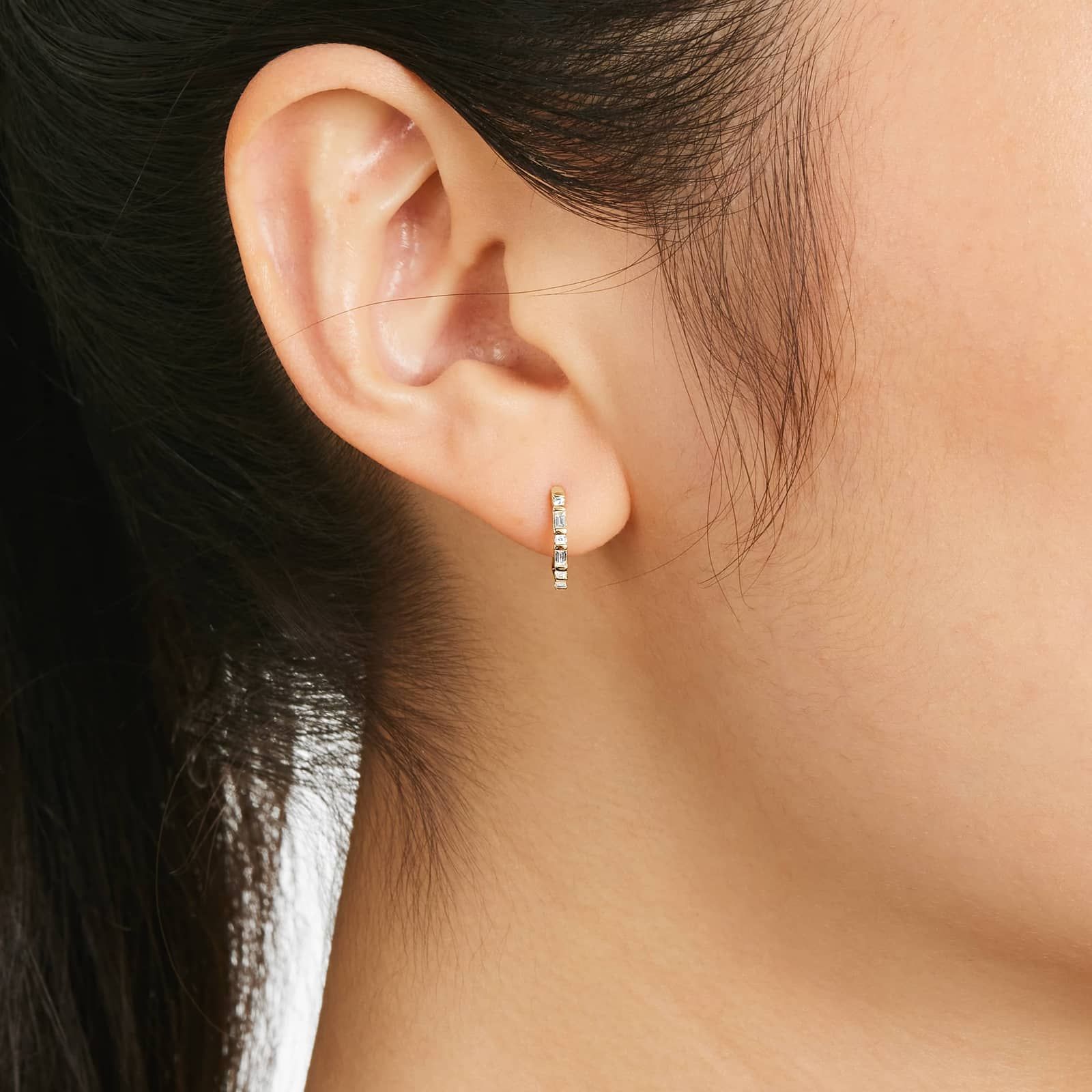 Diamond Huggie Hoop Earrings In 14K Yellow Gold