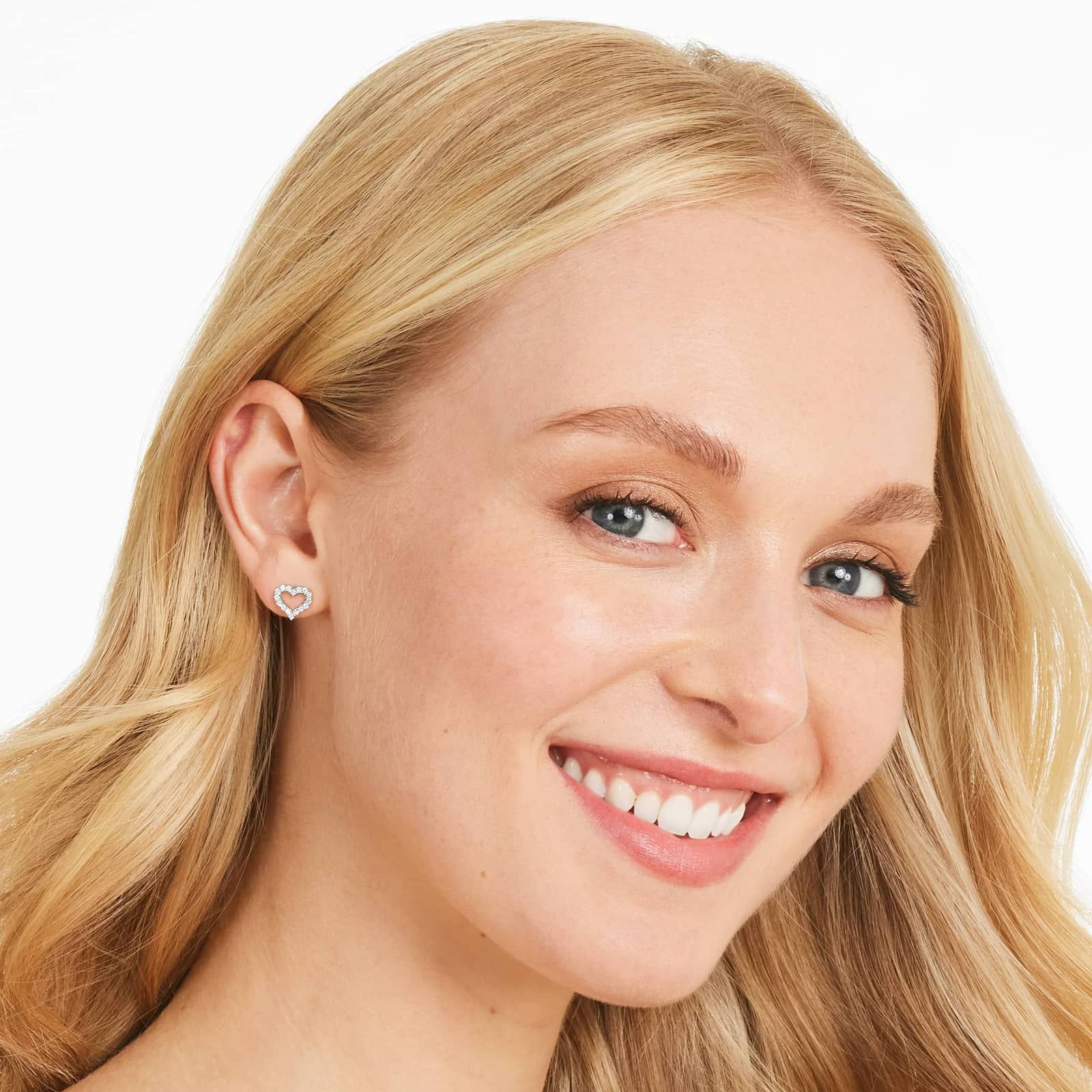 Petite Heart Shape Diamond Earrings In 14K White Gold