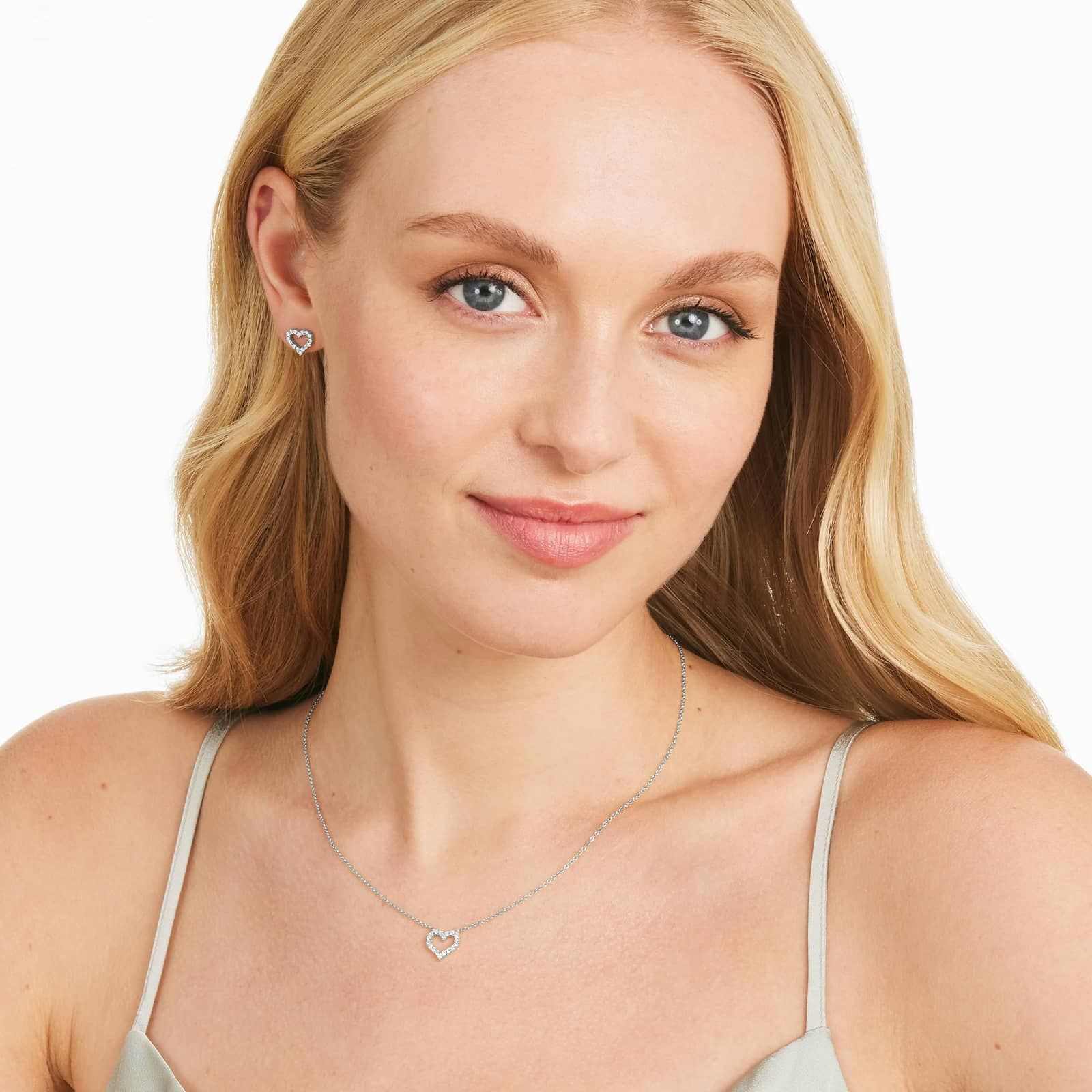 Petite Heart Shape Diamond Earrings In 14K White Gold