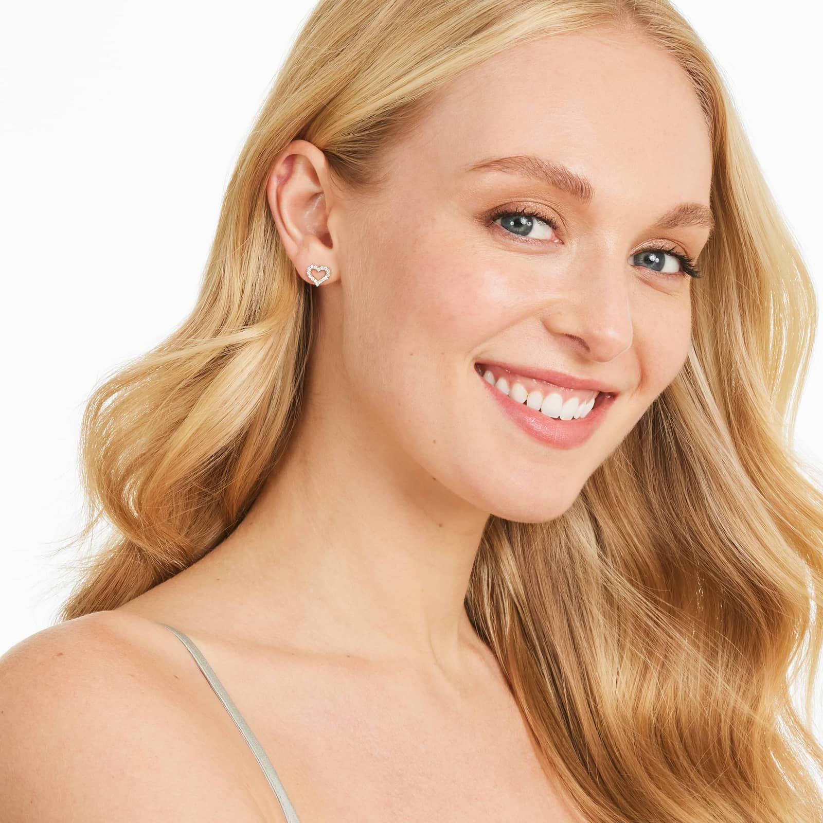 Petite Heart Shape Diamond Earrings In 14K Yellow Gold