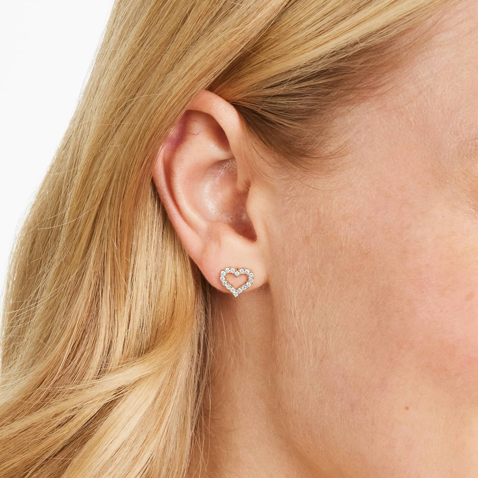 Petite Heart Shape Diamond Earrings In 14K Yellow Gold