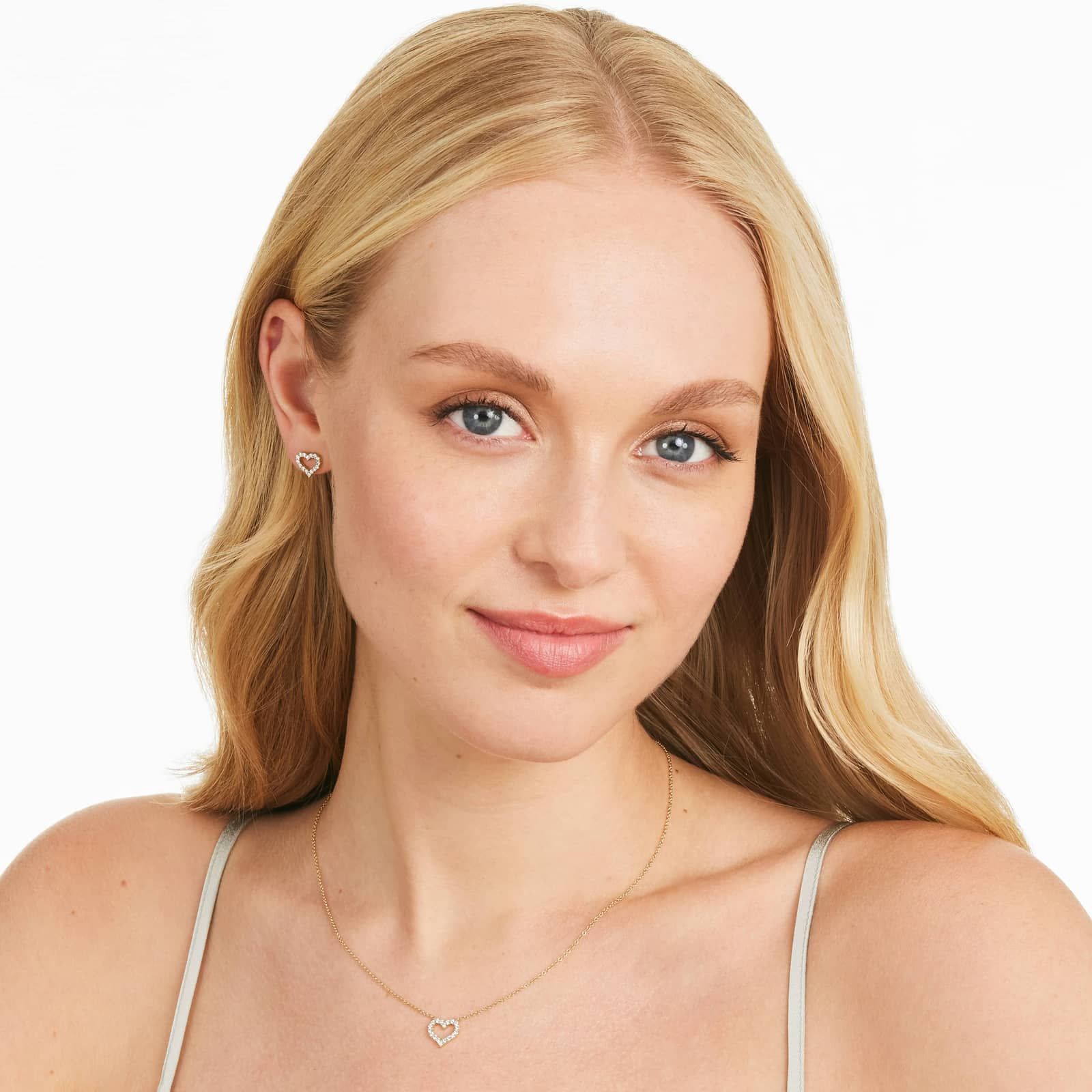 Petite Heart Shape Diamond Earrings In 14K Yellow Gold