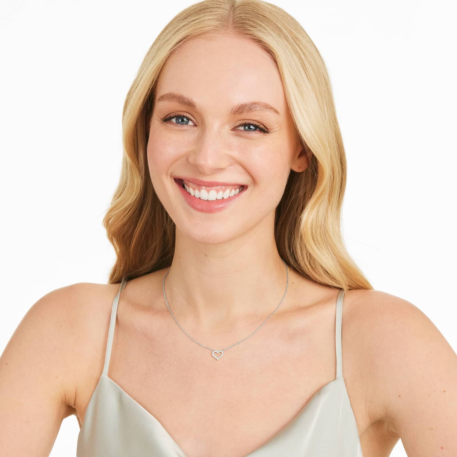 Petite Heart Diamond Necklace In 14K White Gold