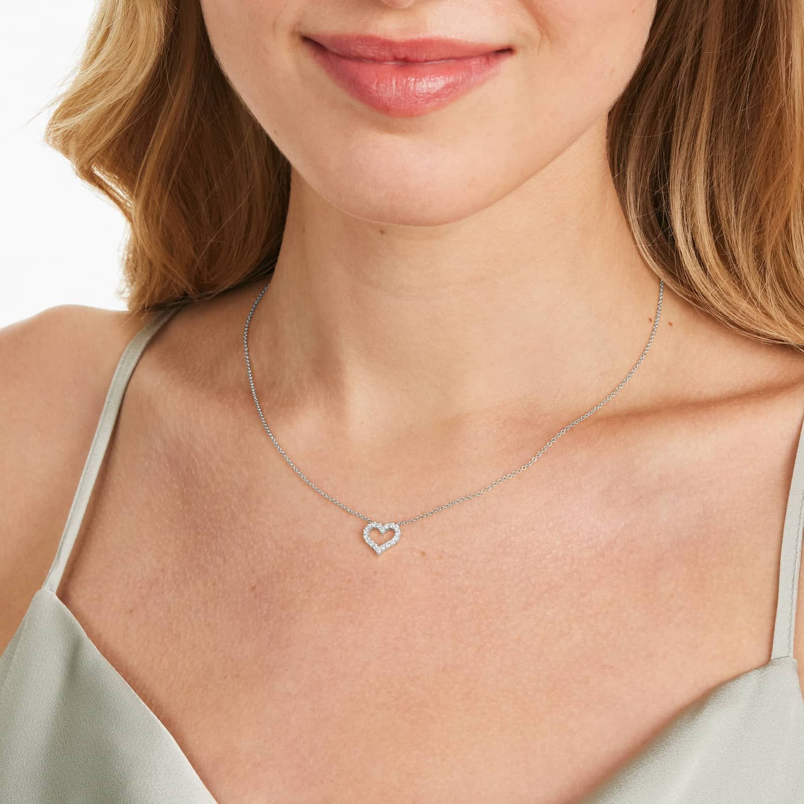 Petite Heart Diamond Necklace In 14K White Gold