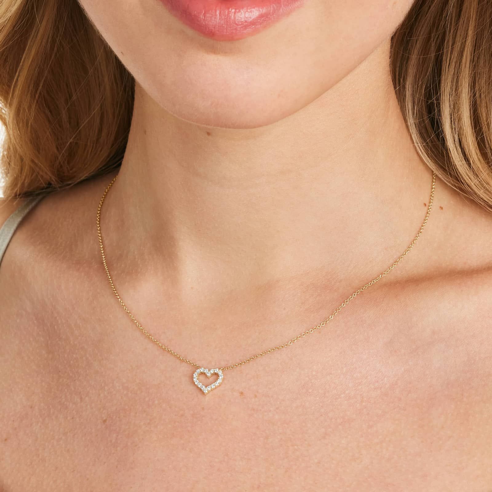 Petite Heart Diamond Necklace In 14K Yellow Gold