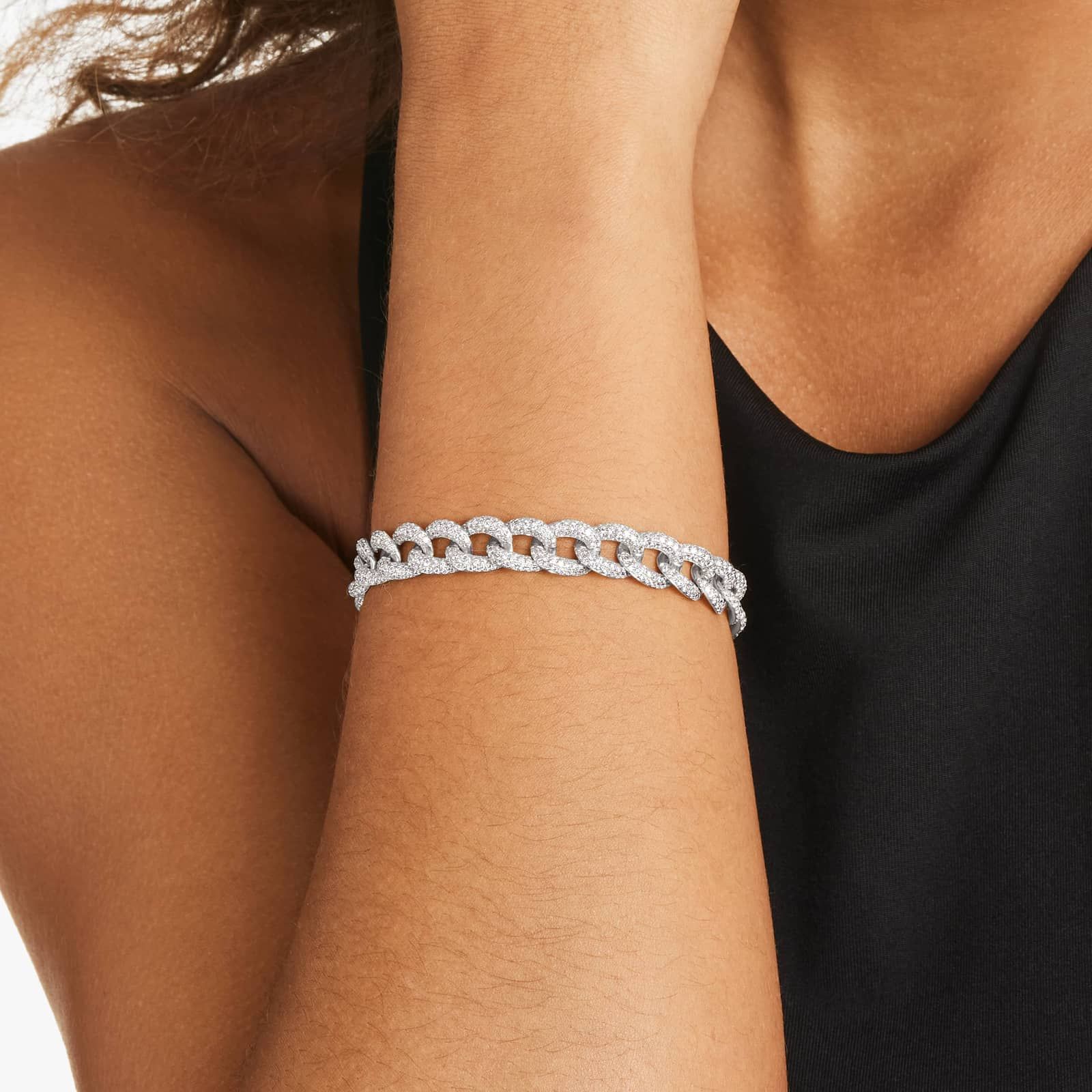 Pavé Curb Chain Diamond Bracelet In 14K White Gold