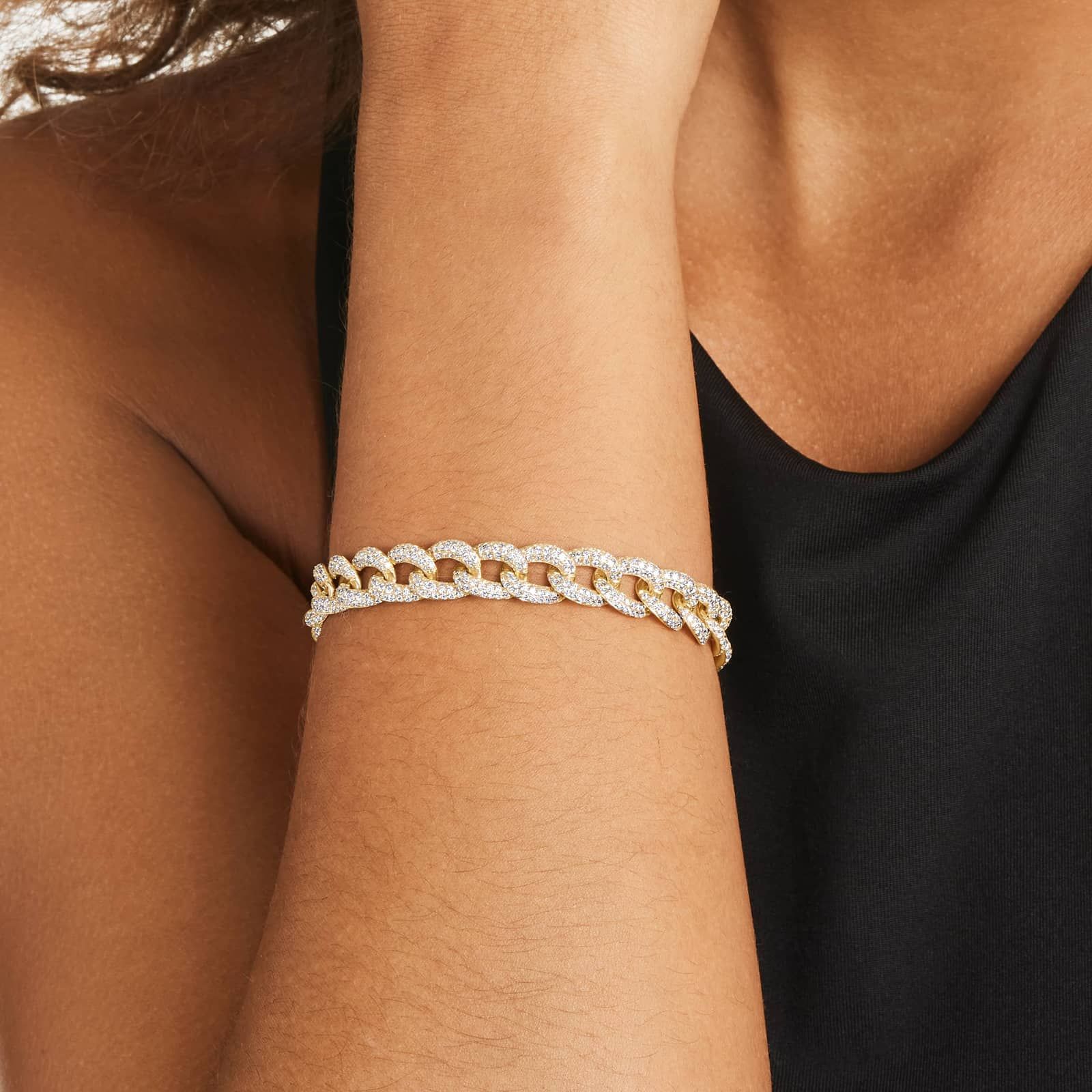Pavé Curb Chain Diamond Bracelet In 14K Yellow Gold