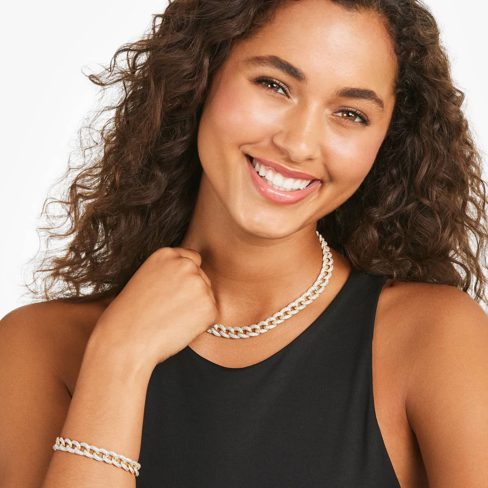 Pavé Curb Chain Diamond Bracelet In 14K Yellow Gold