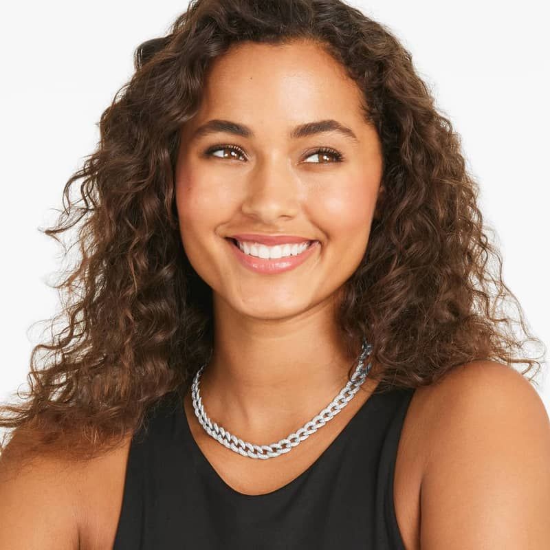 Pavé Diamond Curb Chain Necklace In 14K White Gold