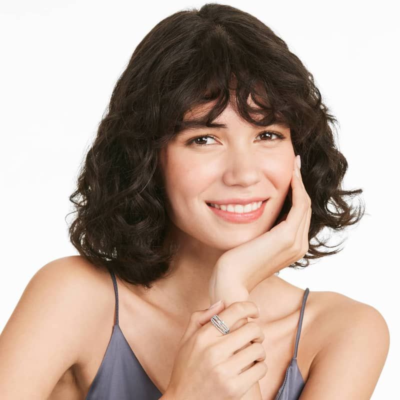 Mixed Diamond Stream Ring In 14K White Gold