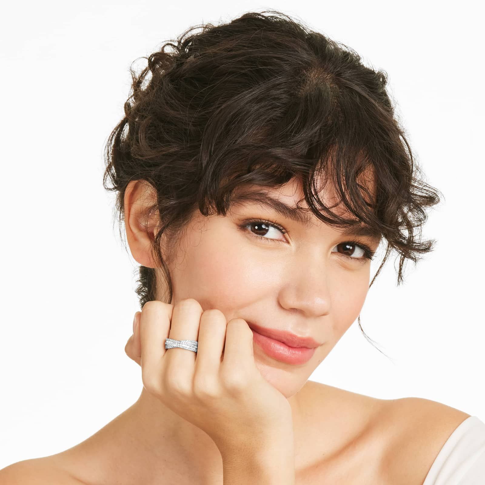 Cross Over Diamond Ring In 14K White Gold