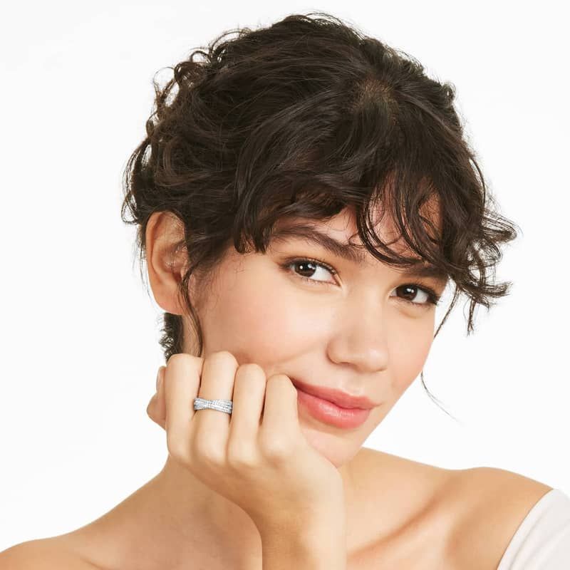 Cross Over Diamond Ring In 14K White Gold